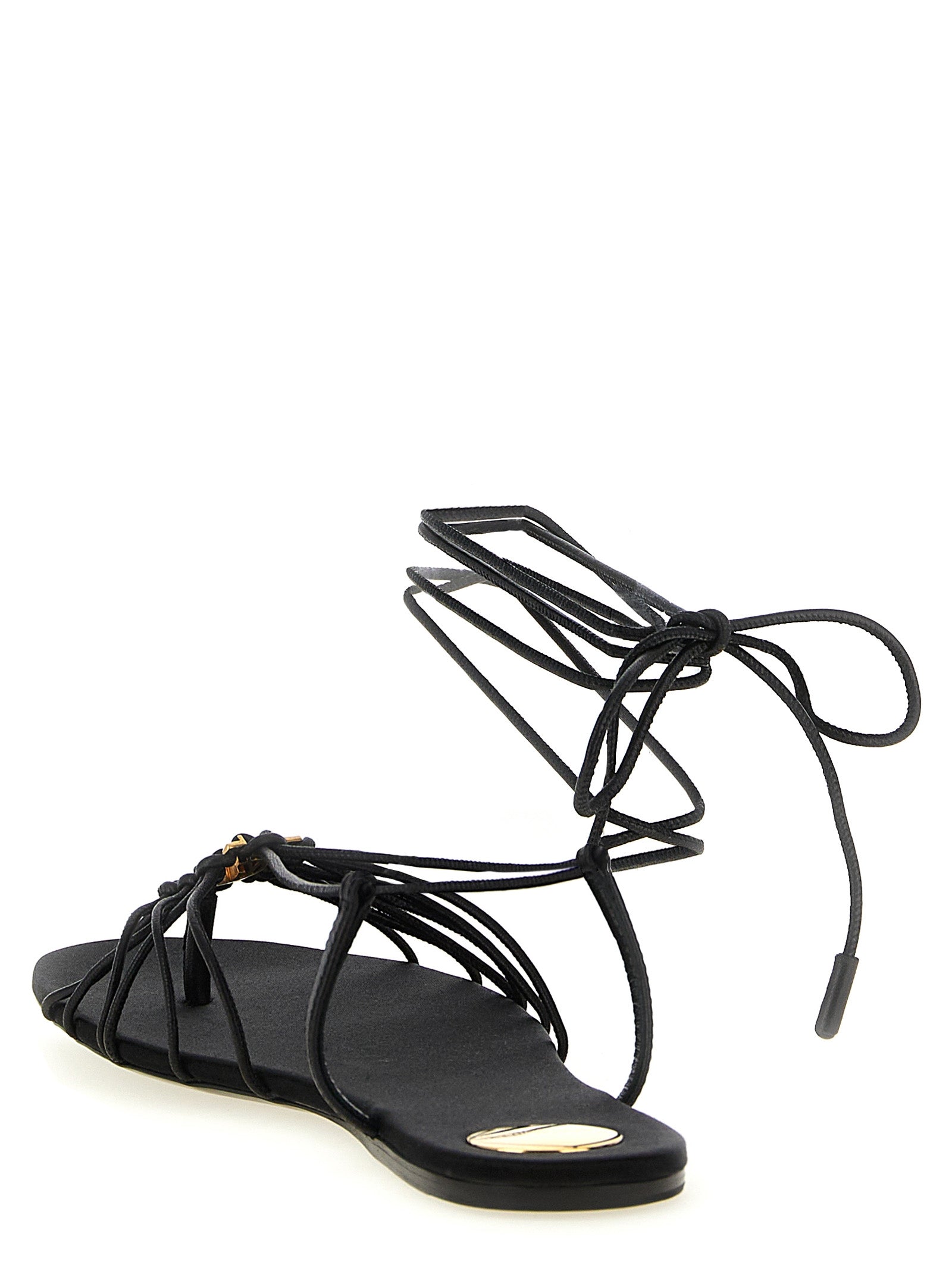 Saint Laurent Black Lamb Leather Flat Women's Sandals