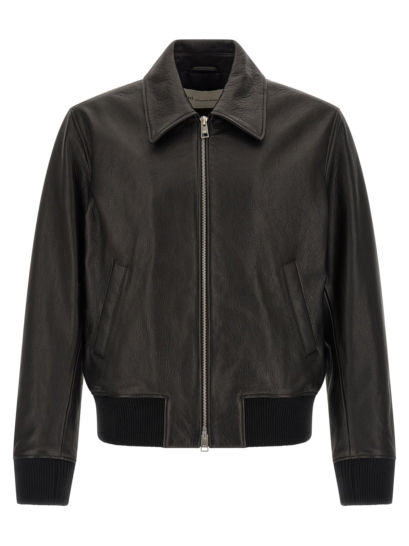 Ami Paris Black Lamb Leather Leather Men's Jacket