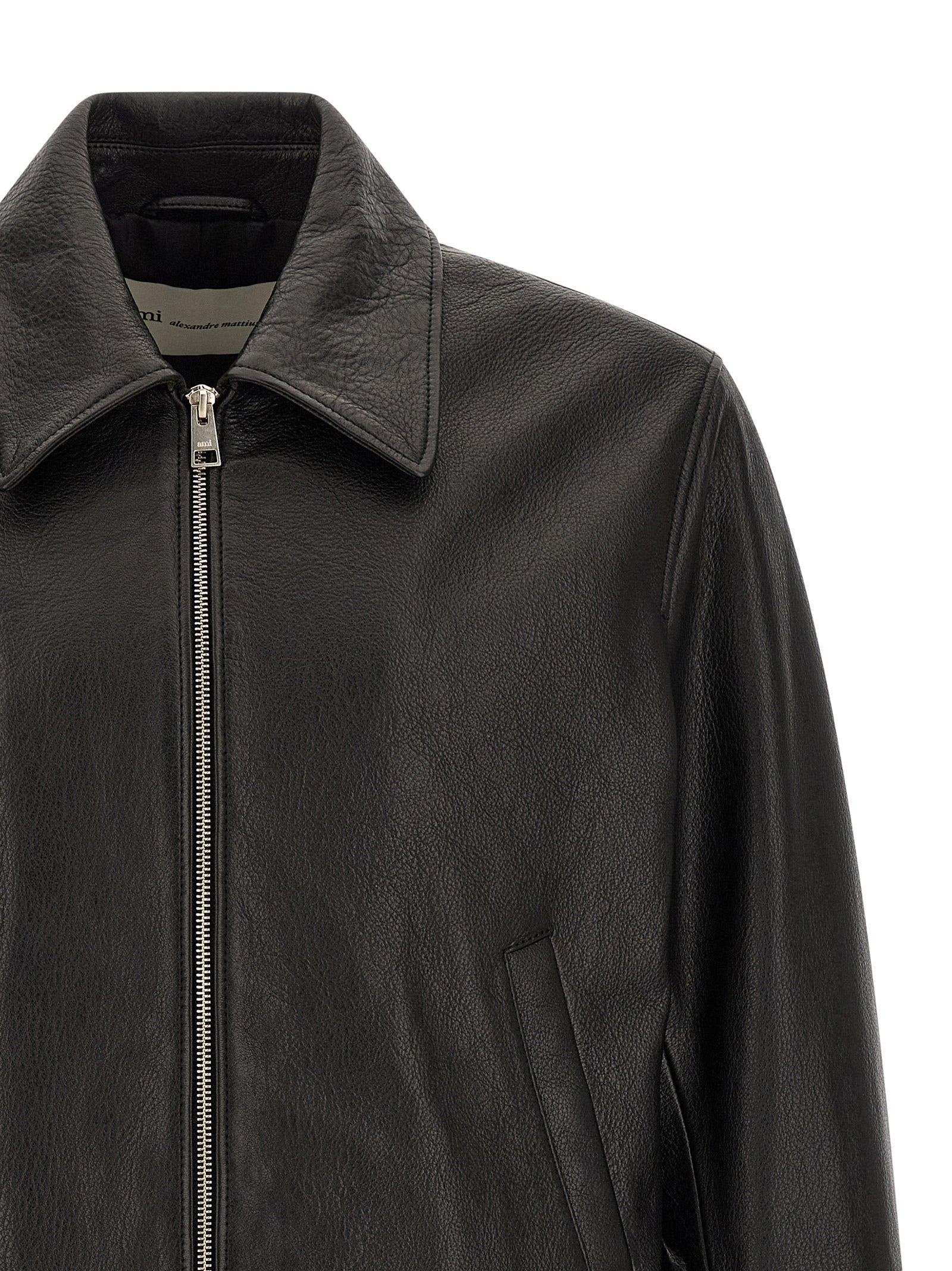 Ami Paris Black Lamb Leather Leather Men's Jacket