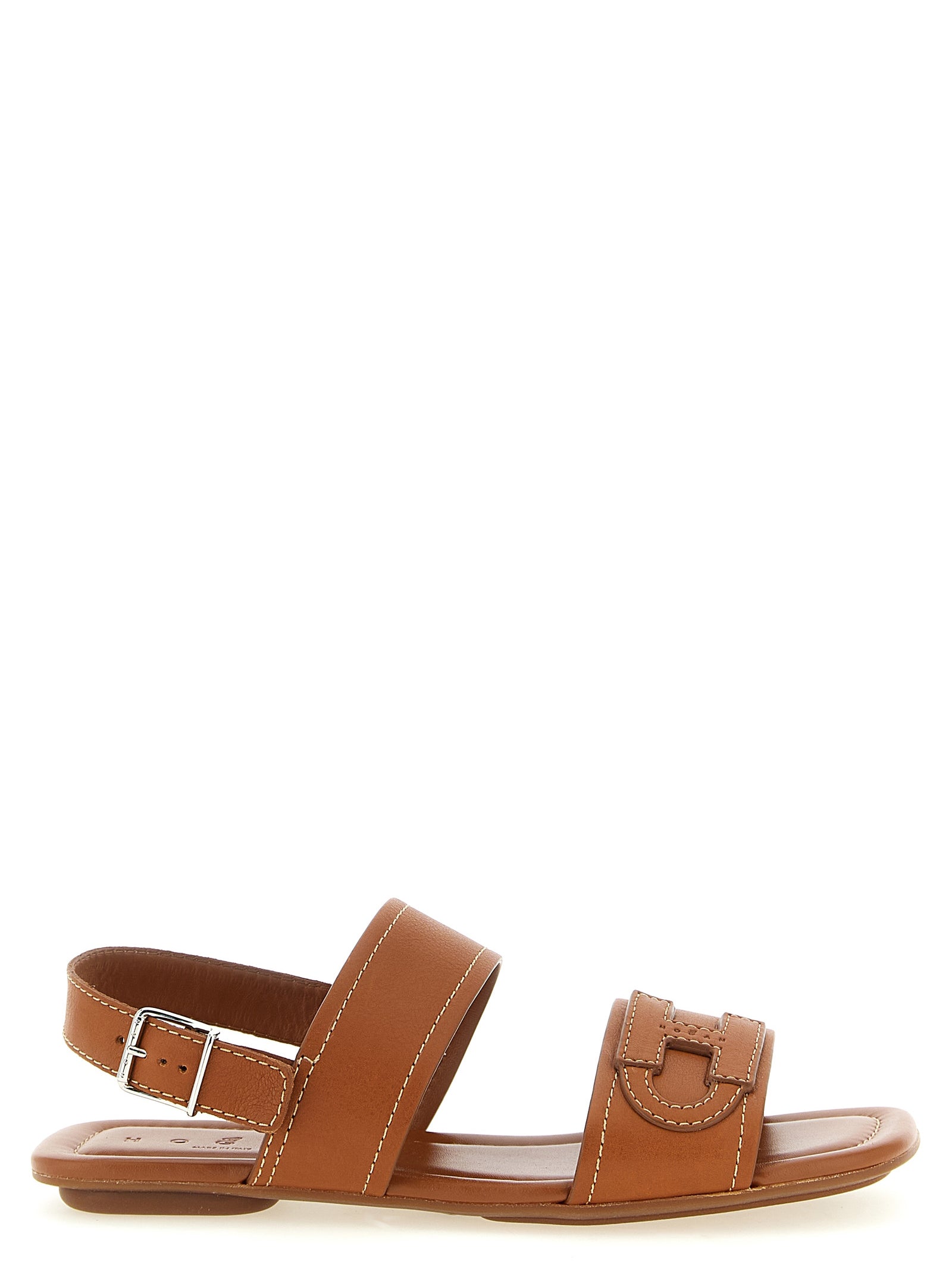 Hogan Brown Calfskin Flat Women's Sandals