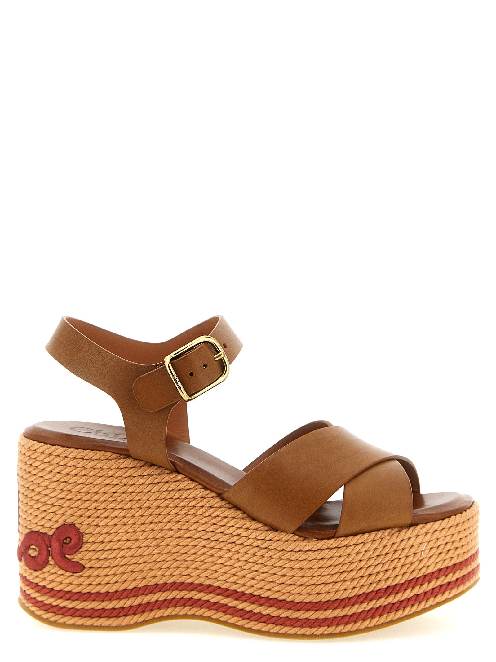 Chloé Brown Calfskin Wedge Women's Sandals
