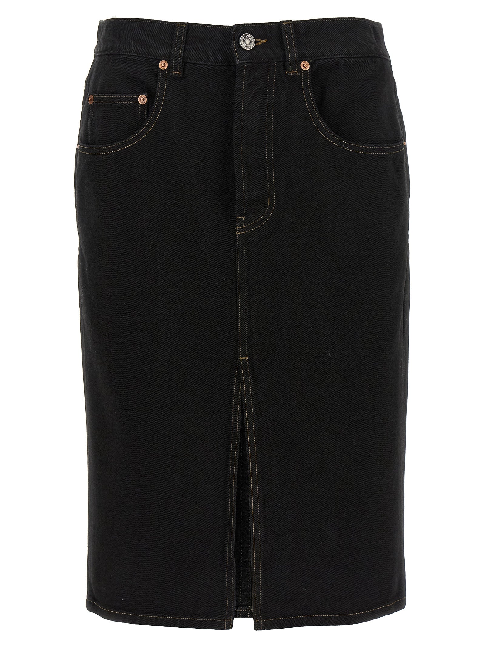 Saint Laurent Black Cotton Midi Women's Skirt