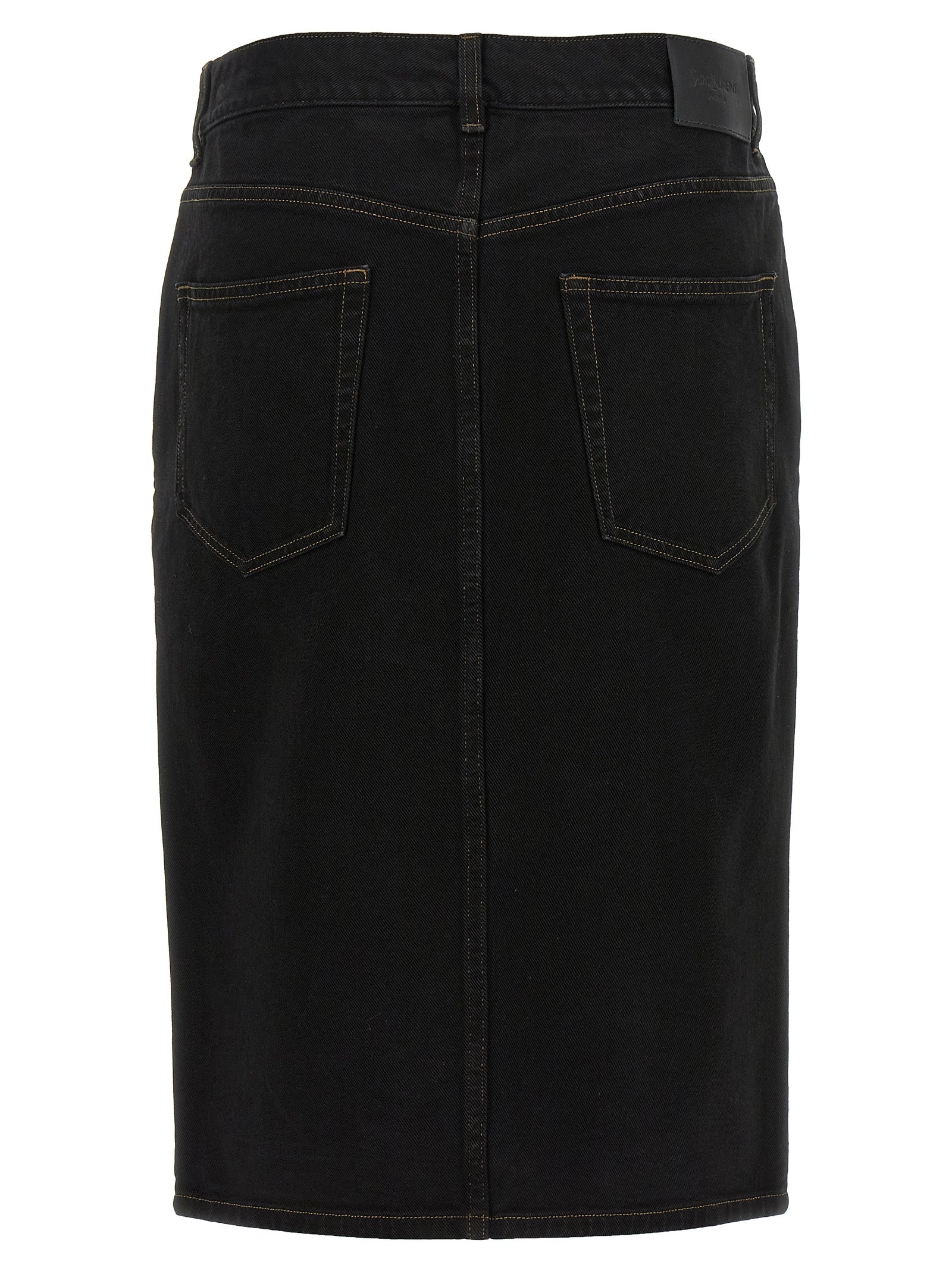 Saint Laurent Black Cotton Midi Women's Skirt
