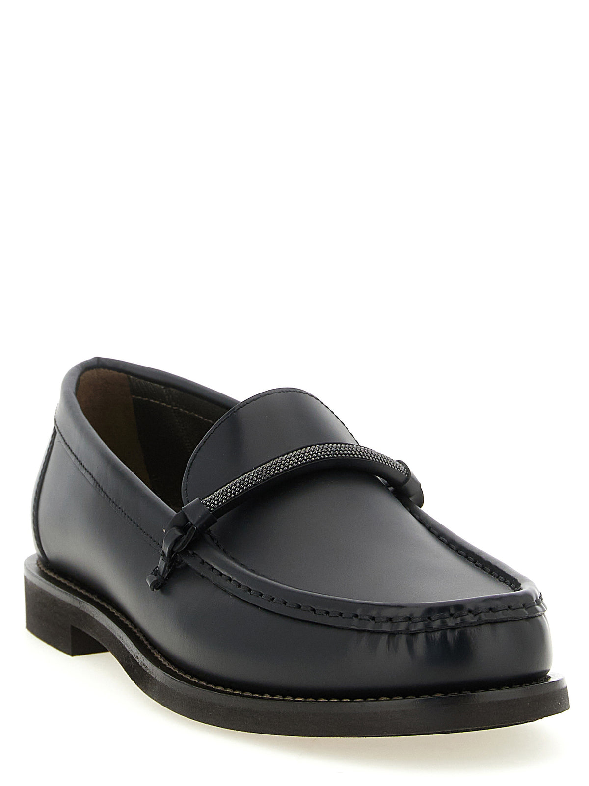 Brunello Cucinelli Black Calfskin Slip-On Women's Loafers