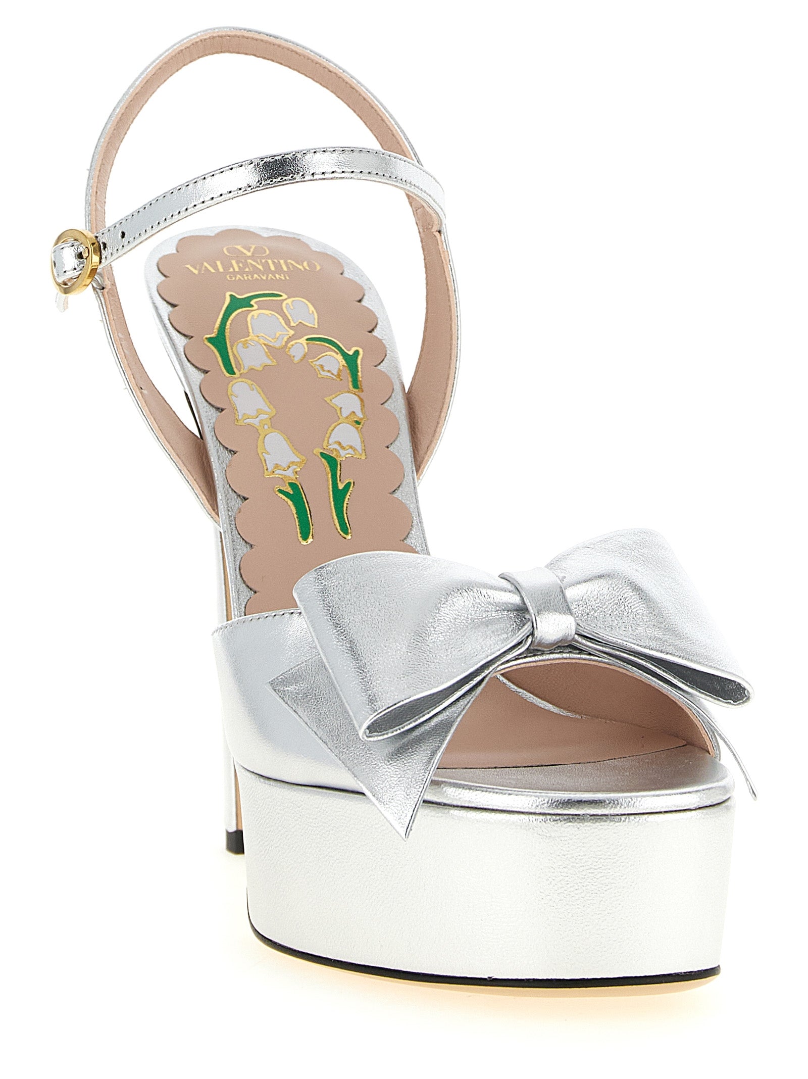 Valentino Garavani Silver Leather Stiletto Heel Women's Sandals