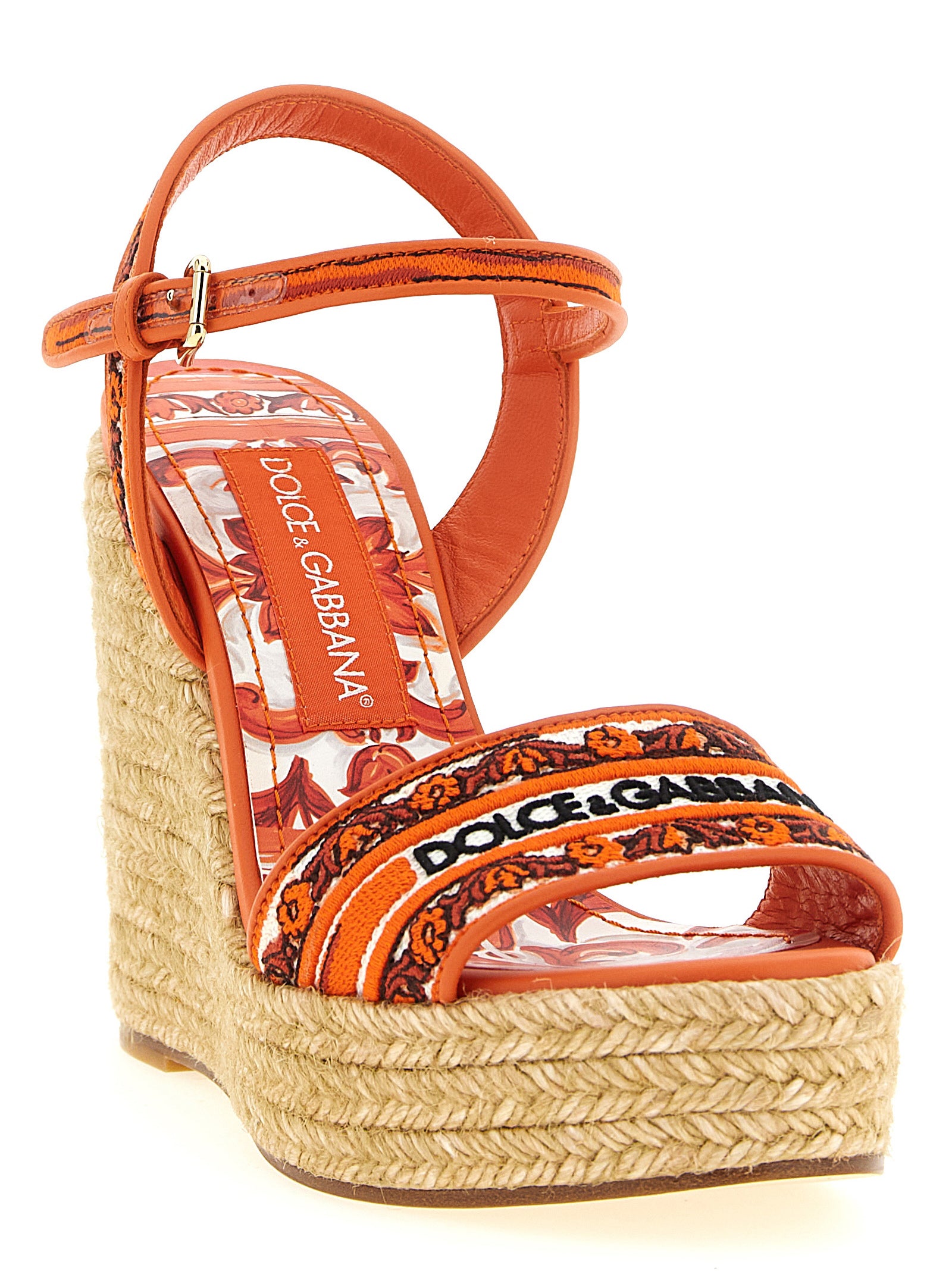 Dolce & Gabbana Orange Cotton Wedge Women's Sandals