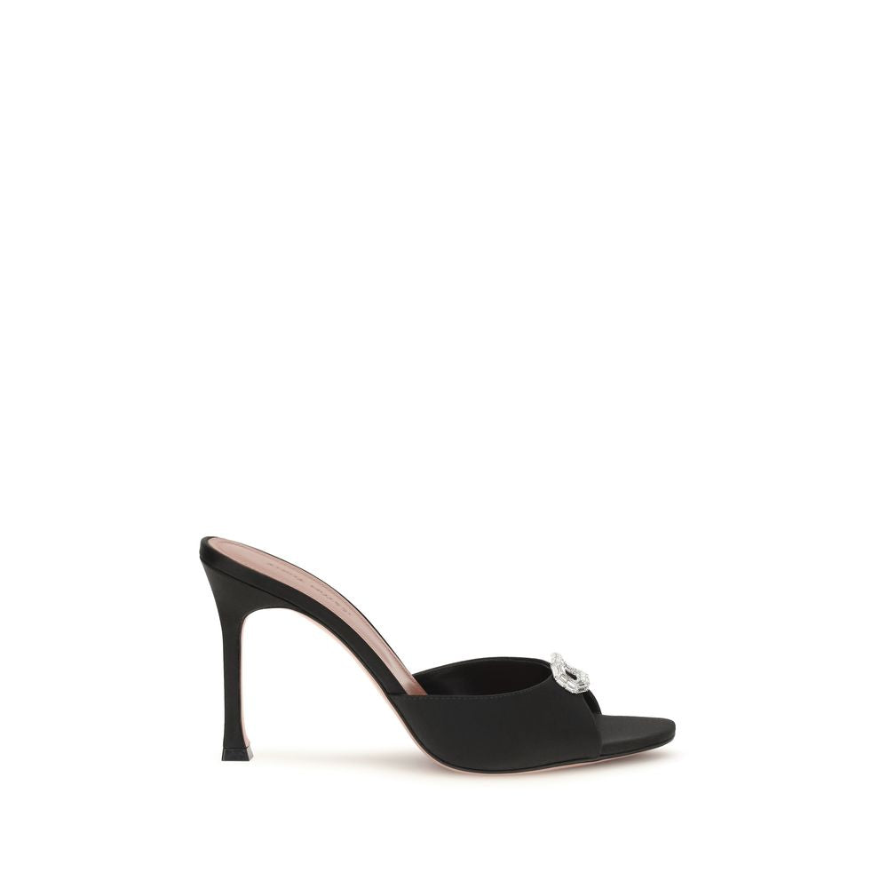 Amina Muaddi Black Silk Stiletto Heel Women's Sandals