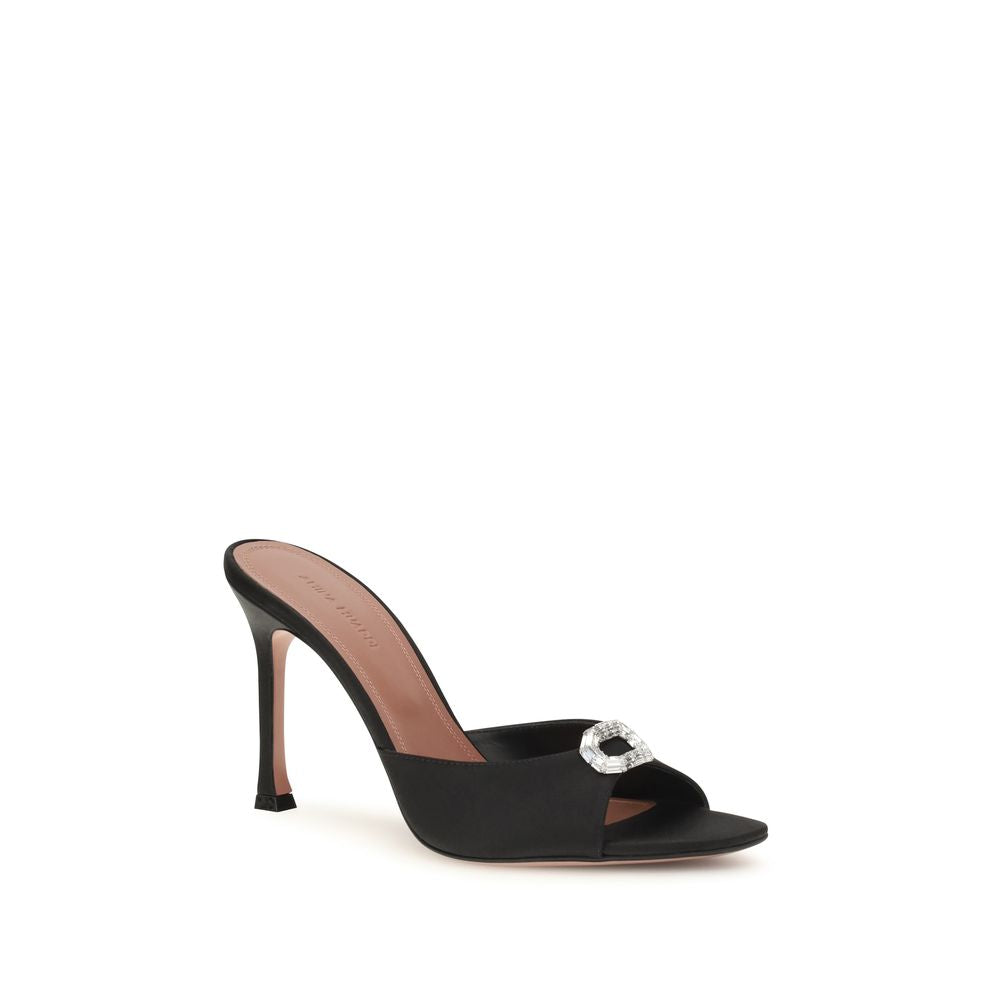 Amina Muaddi Black Silk Stiletto Heel Women's Sandals