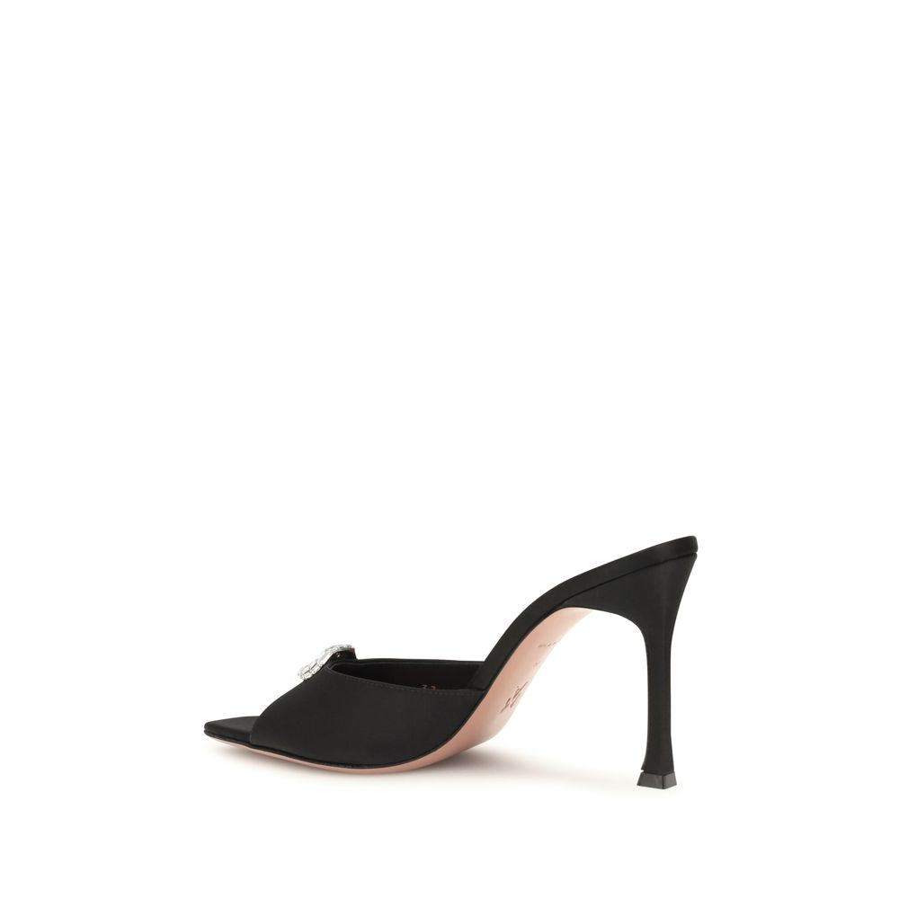Amina Muaddi Black Silk Stiletto Heel Women's Sandals