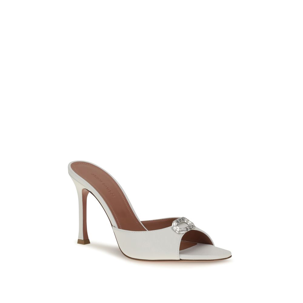 Amina Muaddi White Calf Leather Bos Taurus Stiletto Heel Women's Sandals