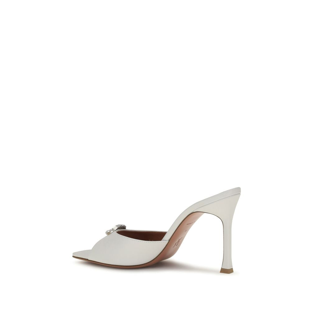 Amina Muaddi White Calf Leather Bos Taurus Stiletto Heel Women's Sandals