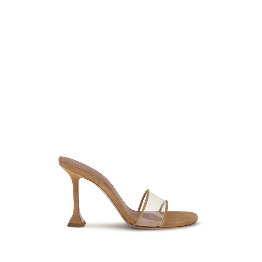Amina Muaddi Beige Calf Leather Bos Taurus Platform Women's Sandals