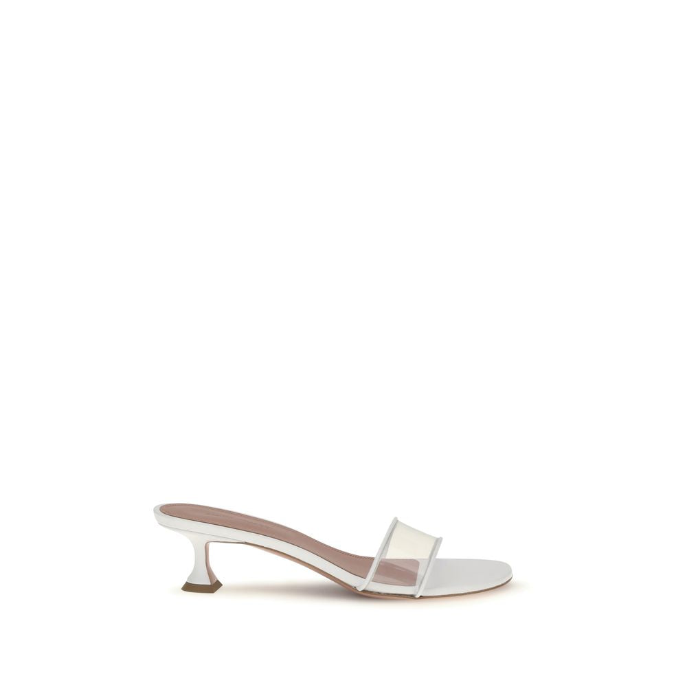 Amina Muaddi White Calf Leather Bos Taurus Women's Sandals