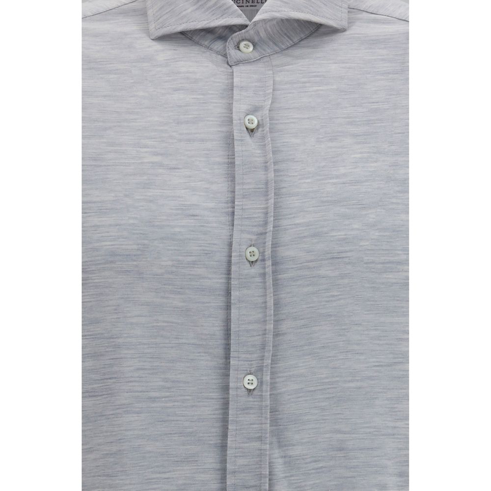 Brunello Cucinelli Gray Silk Dress Men's Shirt