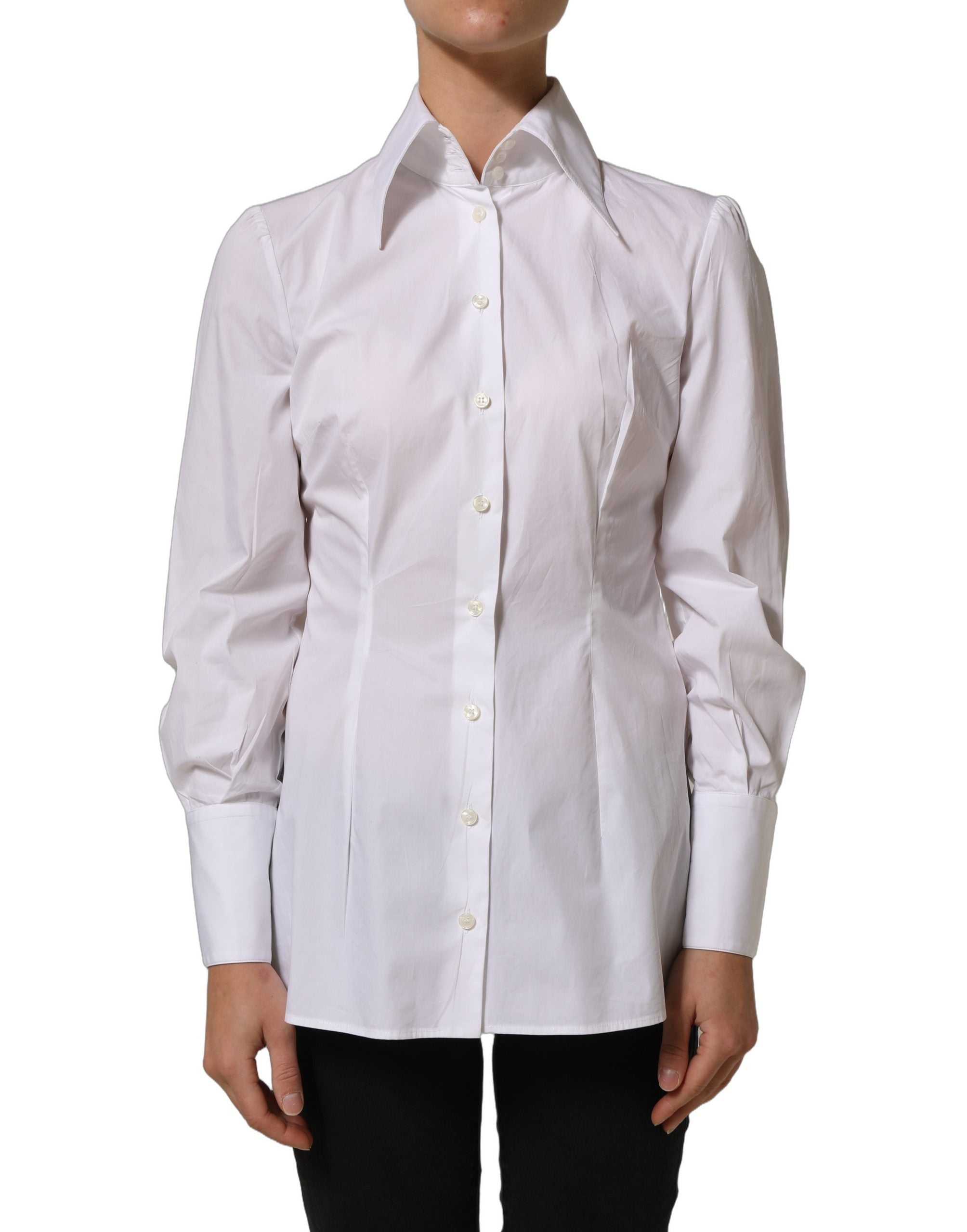 Dolce & Gabbana White Collared Long Sleeves Dress Shirt Women's Top (Pre-Owned)