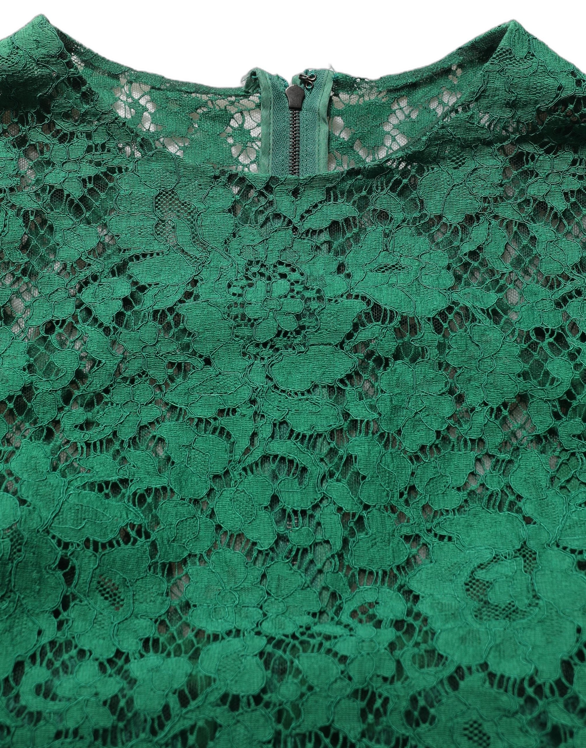 Dolce & Gabbana Green Floral Lace Round Neck Blouse Women's Top