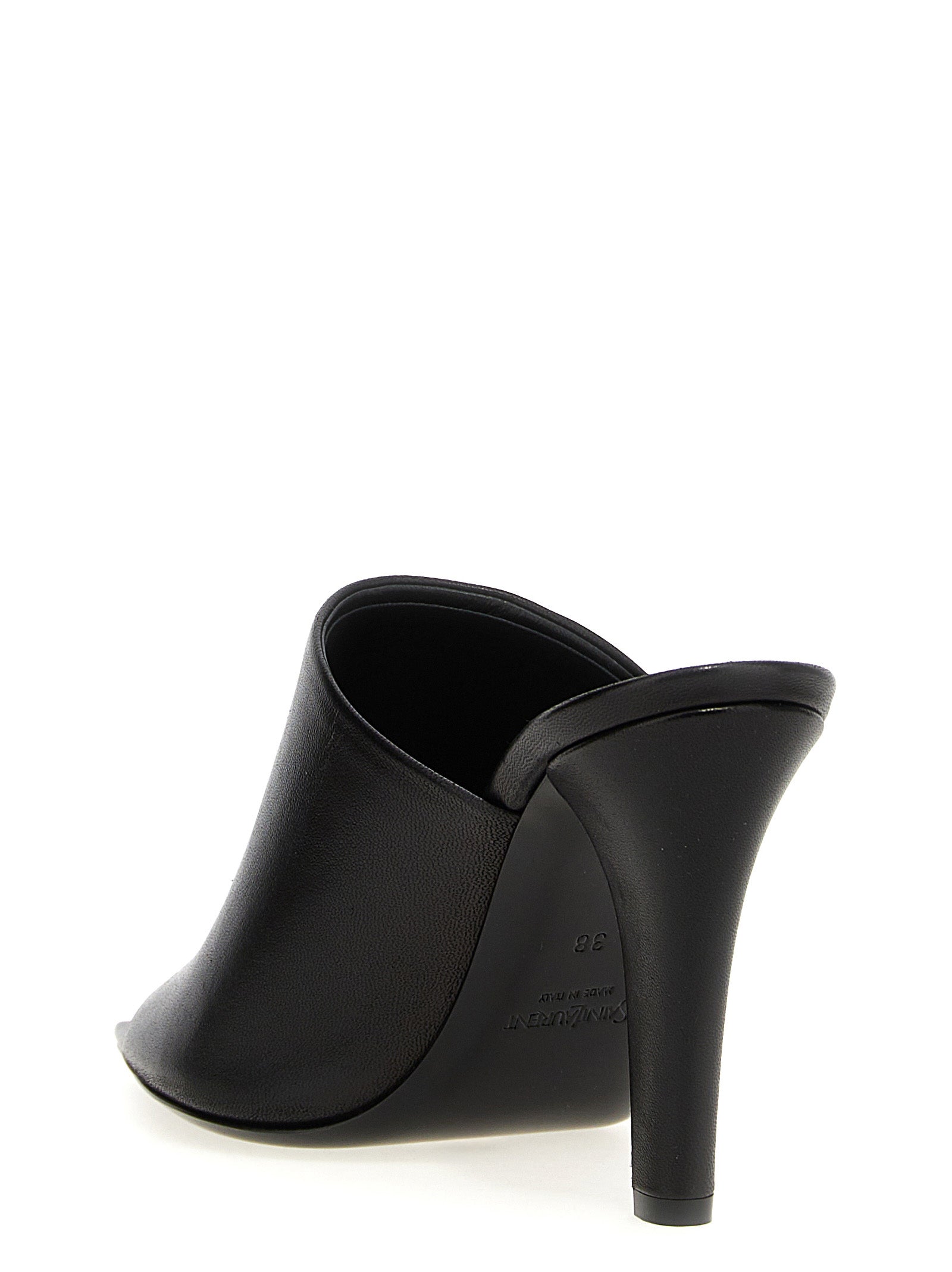 Saint Laurent Black Leather Stiletto Heel Women's Sandals