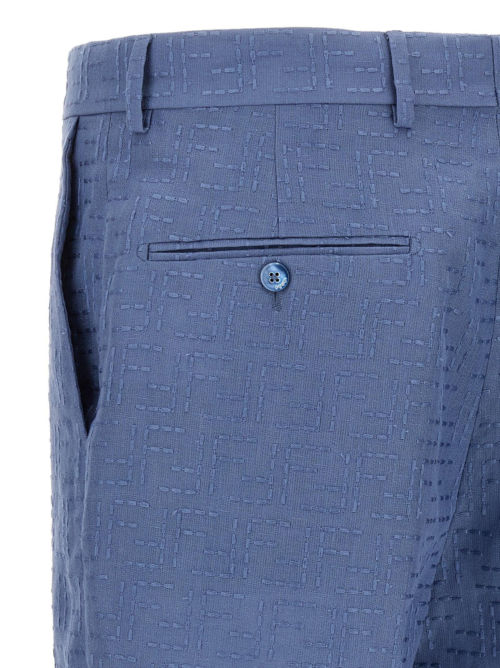 Fendi Blue Linen Bermuda Men's Shorts
