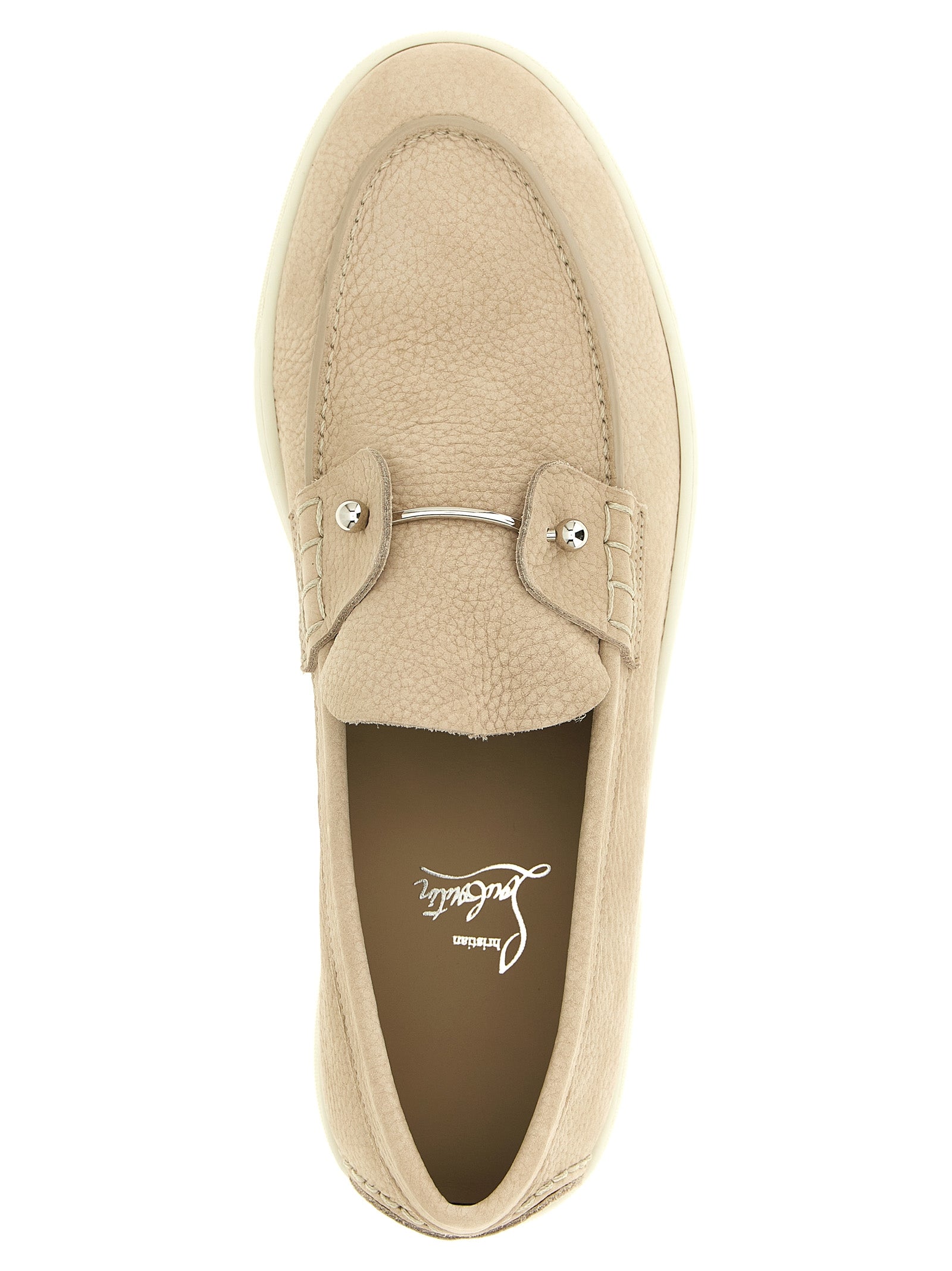 Christian Louboutin Beige Calfskin Slip-On Men's Loafers