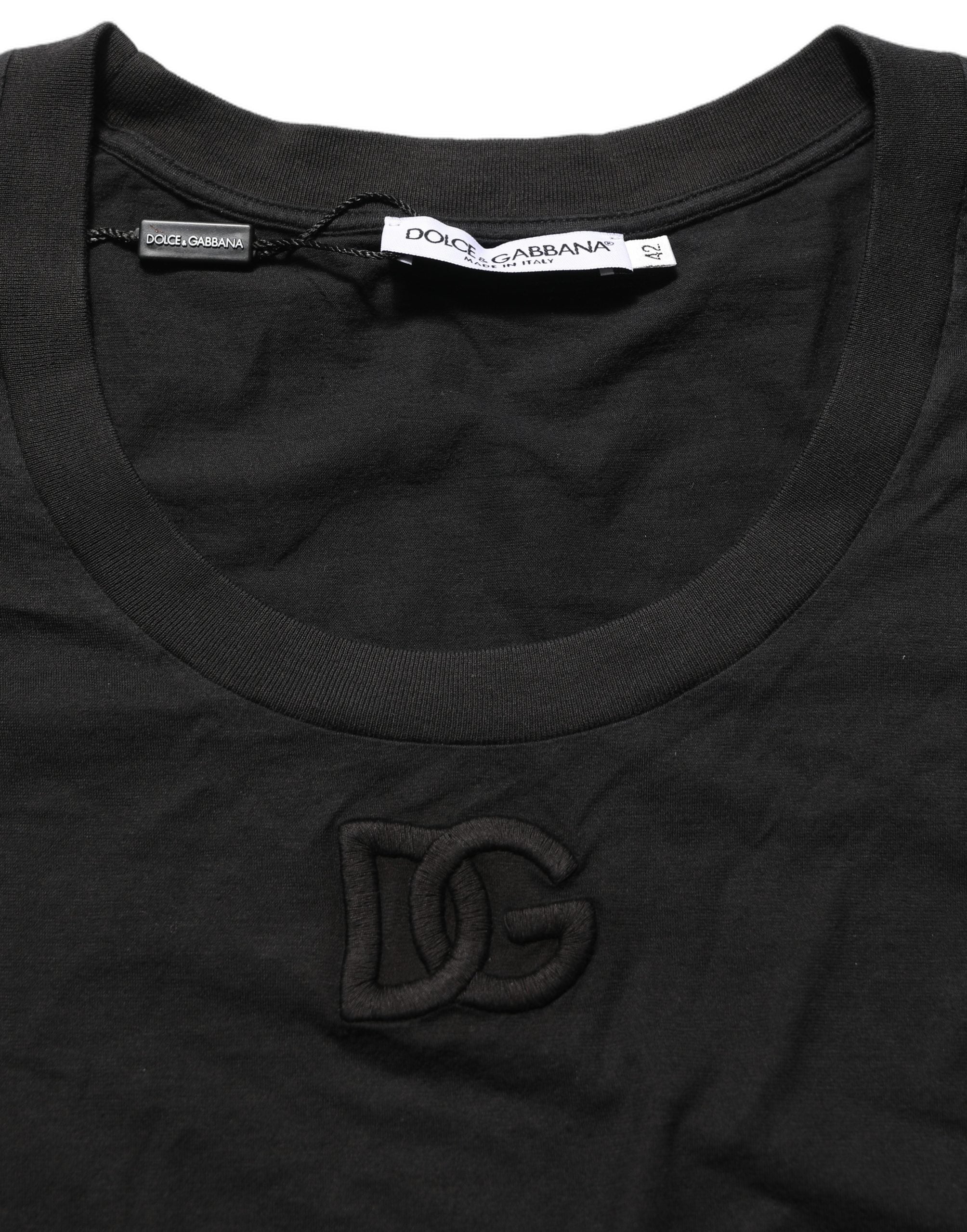 Dolce & Gabbana Black DG Logo Cotton Round Neck Tee Women's T-shirt (Pre-Owned)