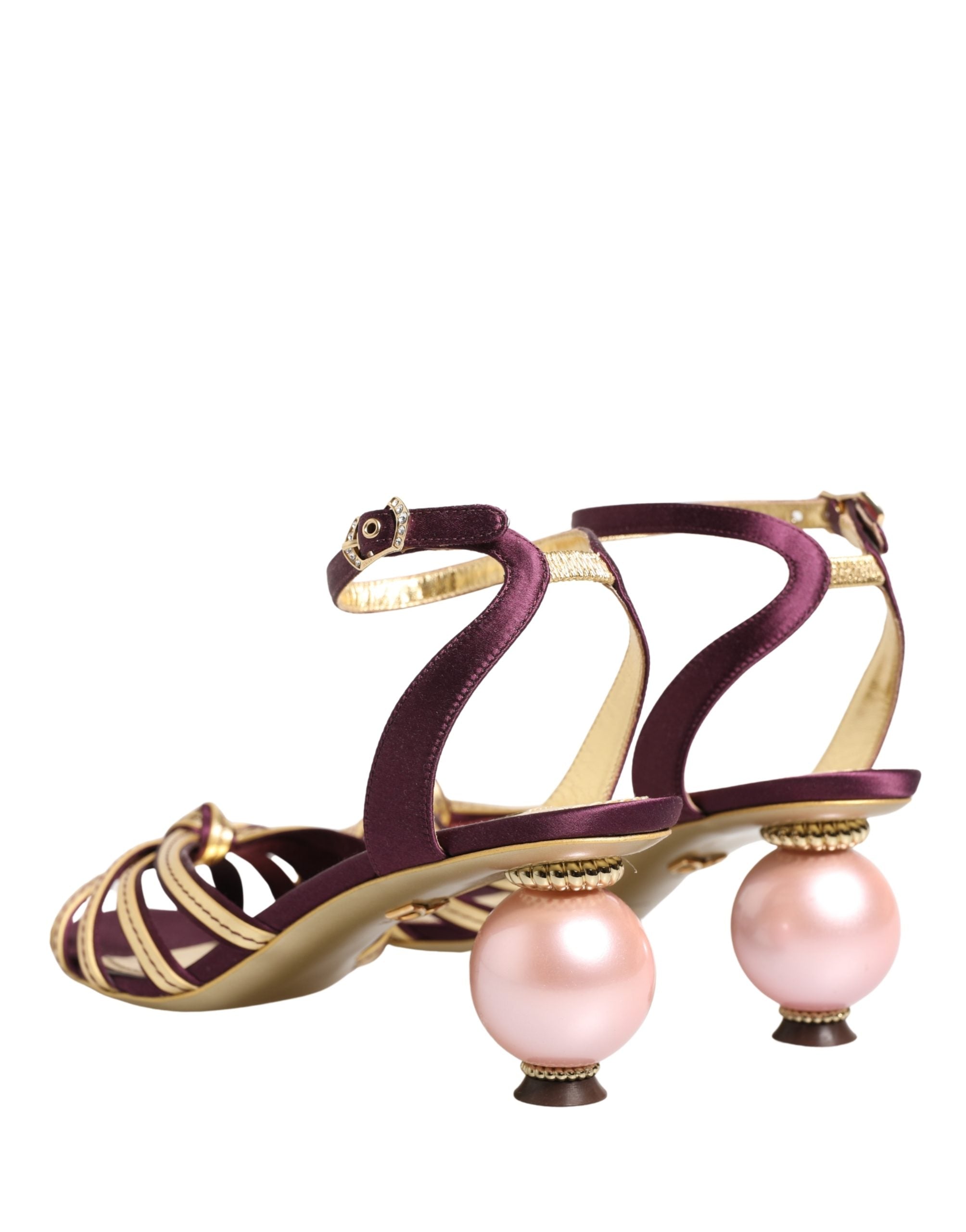 Dolce & Gabbana Purple Gold Keira Pearl Heels Sandals Women's Shoes
