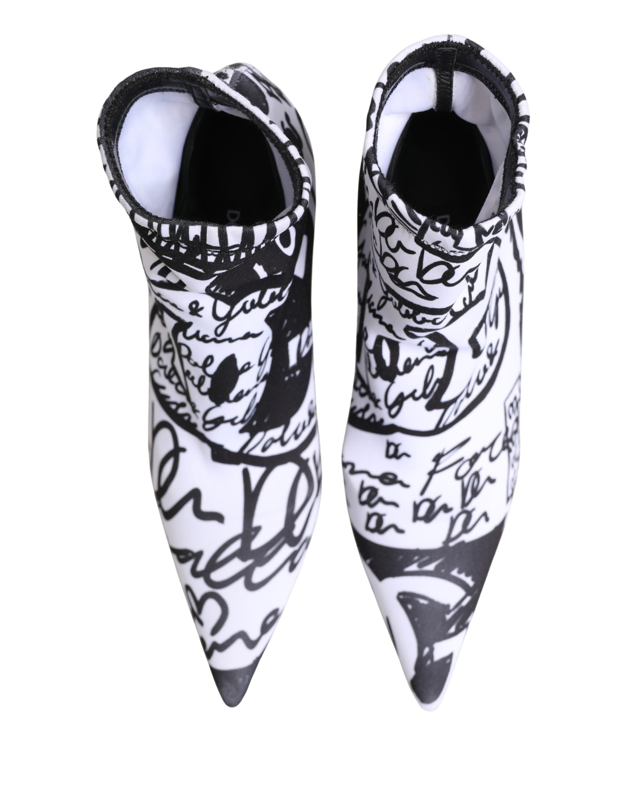 Dolce & Gabbana White Graffiti Stretch Ankle Boots Women's Shoes (Pre-Owned)
