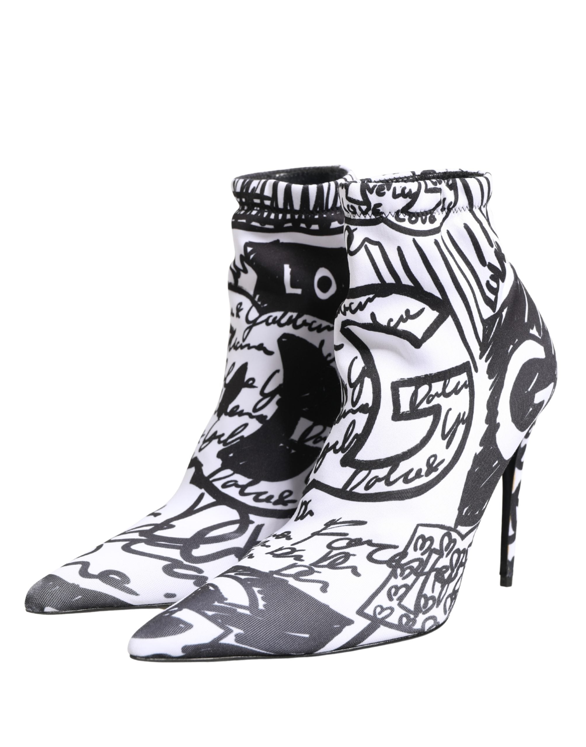 Dolce & Gabbana White Graffiti Stretch Ankle Boots Women's Shoes (Pre-Owned)
