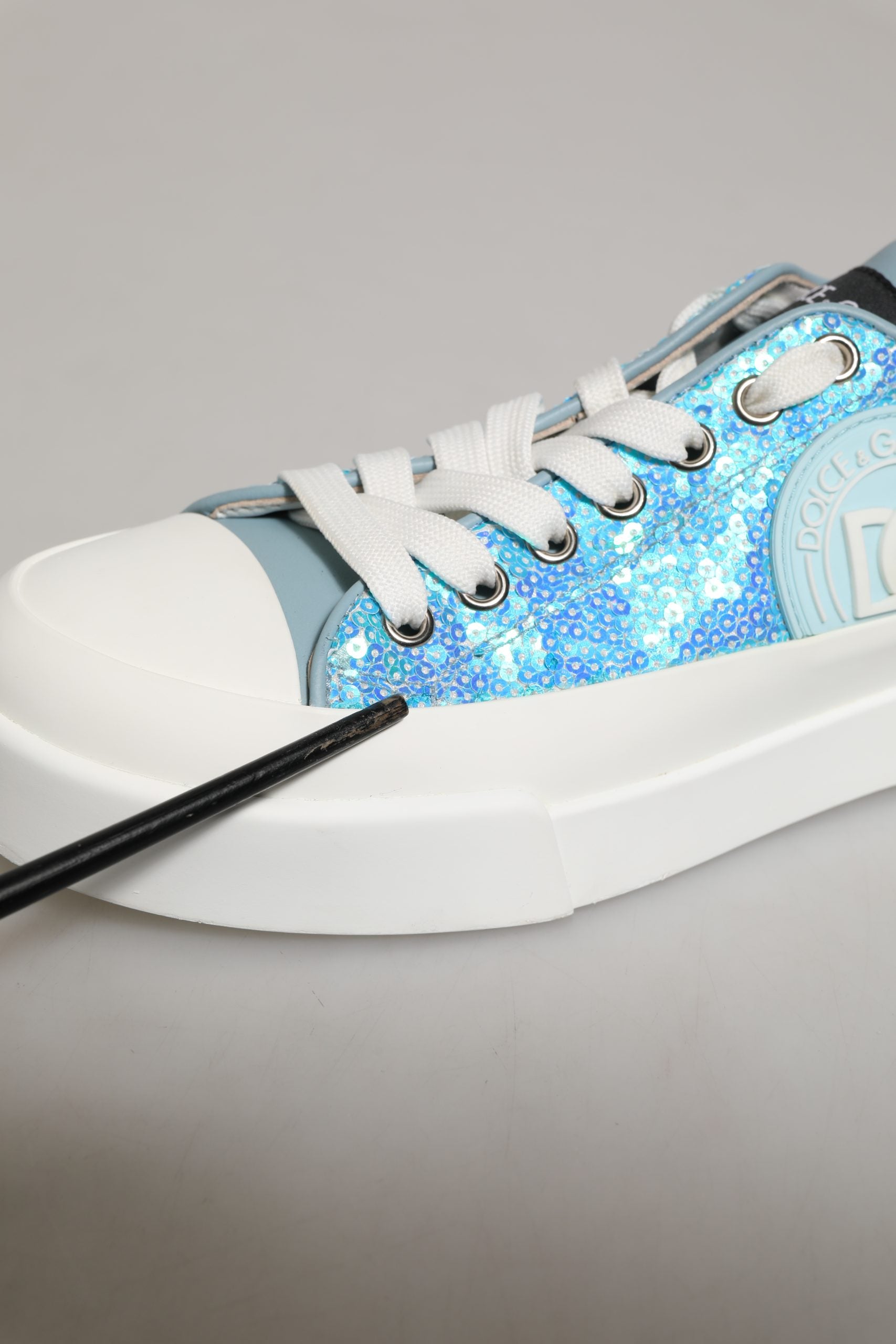 Dolce & Gabbana Blue White Sequin Logo Low Top Sneakers Women's Shoes (Pre-Owned)