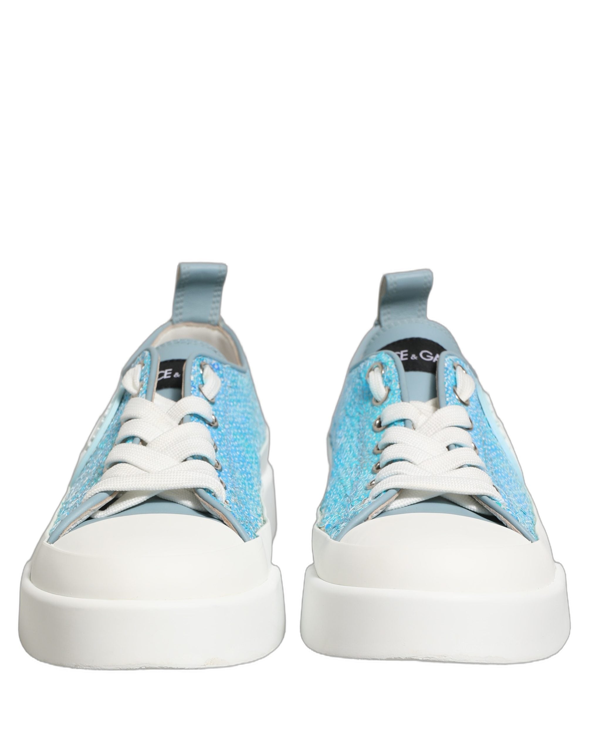 Dolce & Gabbana Blue White Sequin Logo Low Top Sneakers Women's Shoes (Pre-Owned)