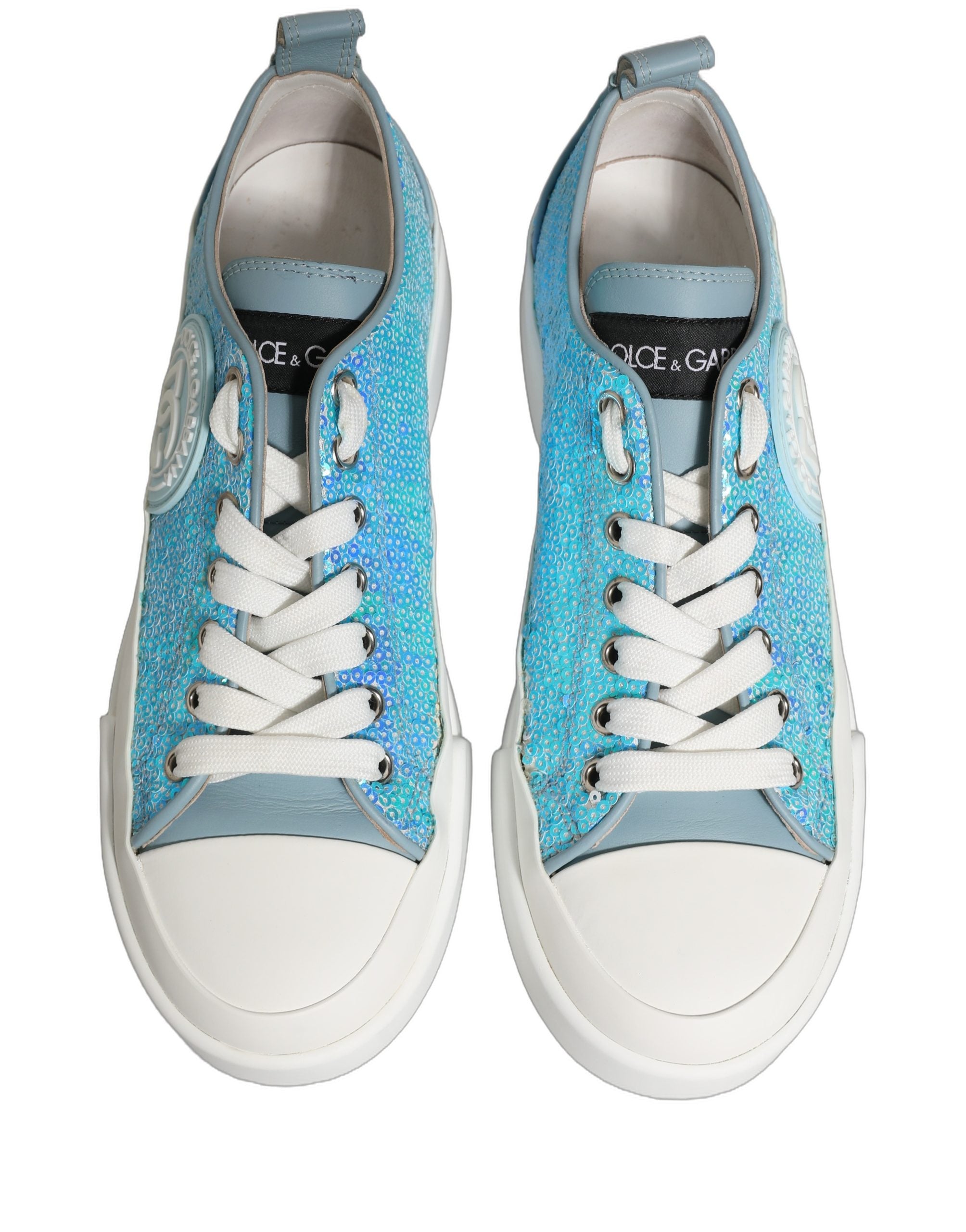 Dolce & Gabbana Blue White Sequin Logo Low Top Sneakers Women's Shoes (Pre-Owned)