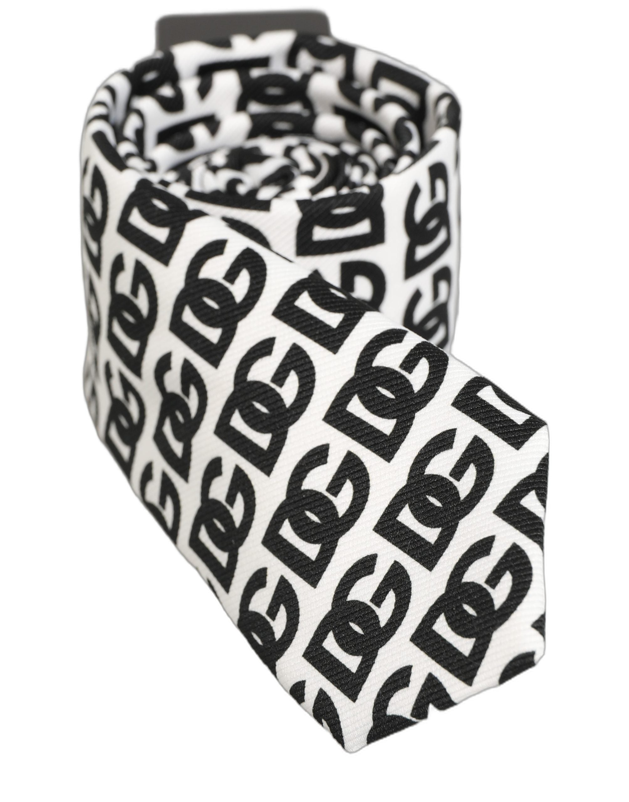 Dolce & Gabbana White Black Logo Monogram Wide Adjustable Men NeckMen's Men's Tie