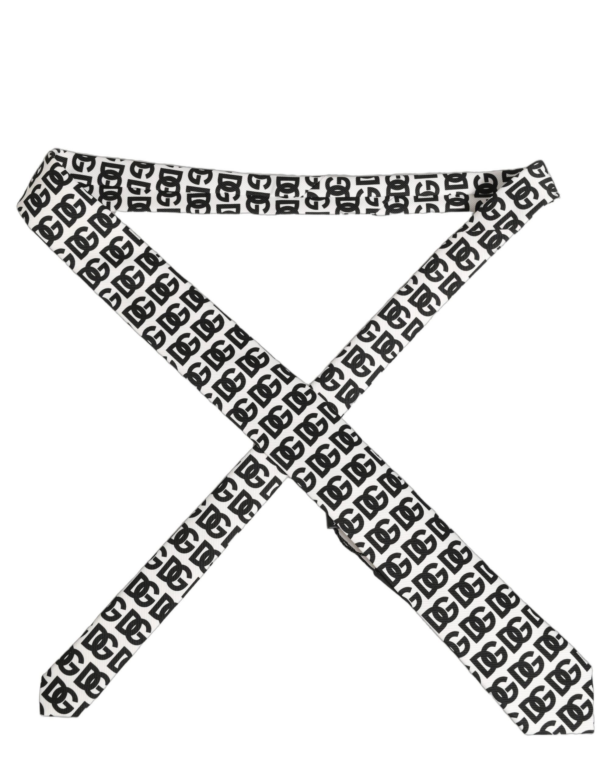 Dolce & Gabbana White Black Logo Monogram Wide Adjustable Men NeckMen's Men's Tie