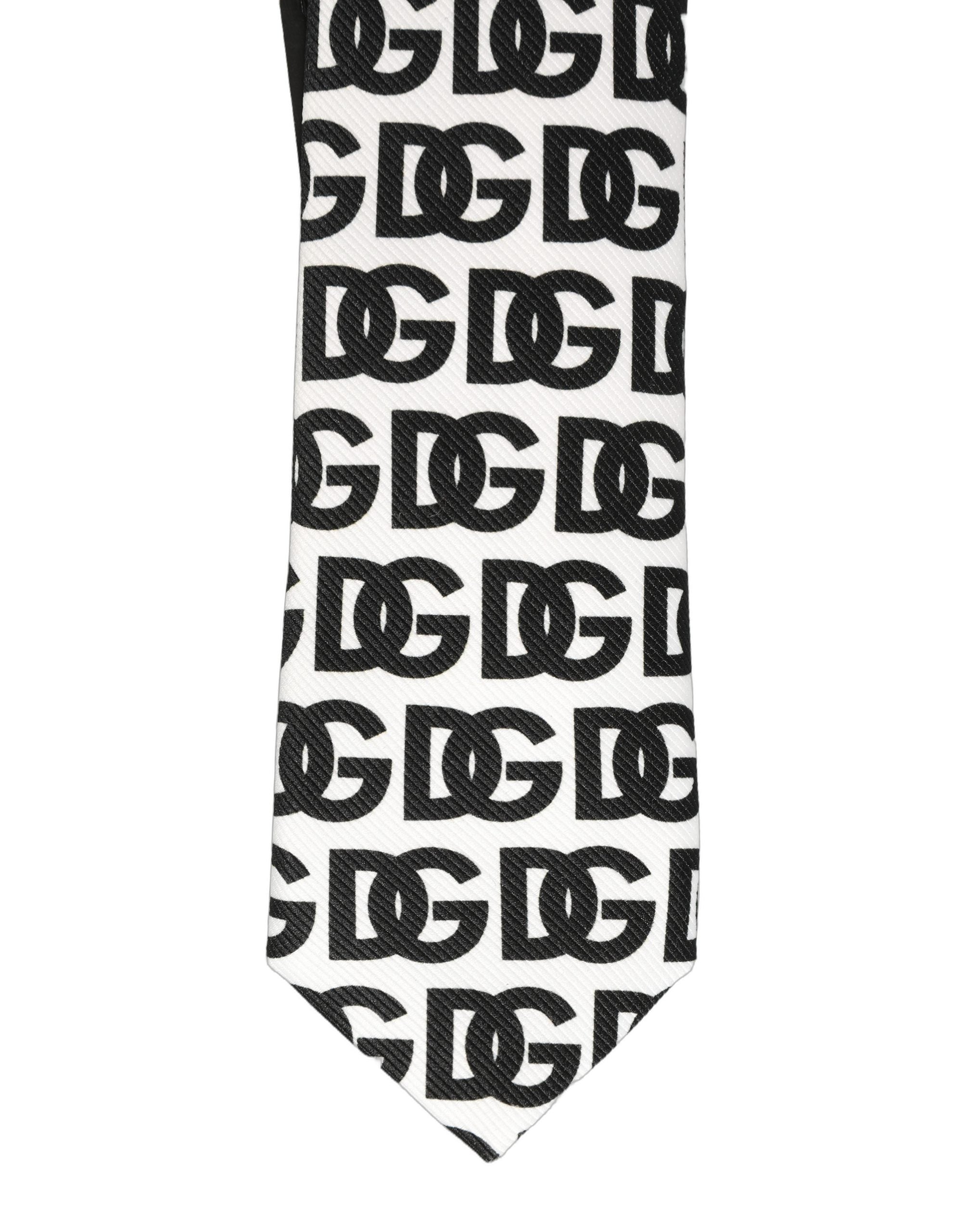 Dolce & Gabbana White Black Logo Monogram Wide Adjustable Men NeckMen's Men's Tie