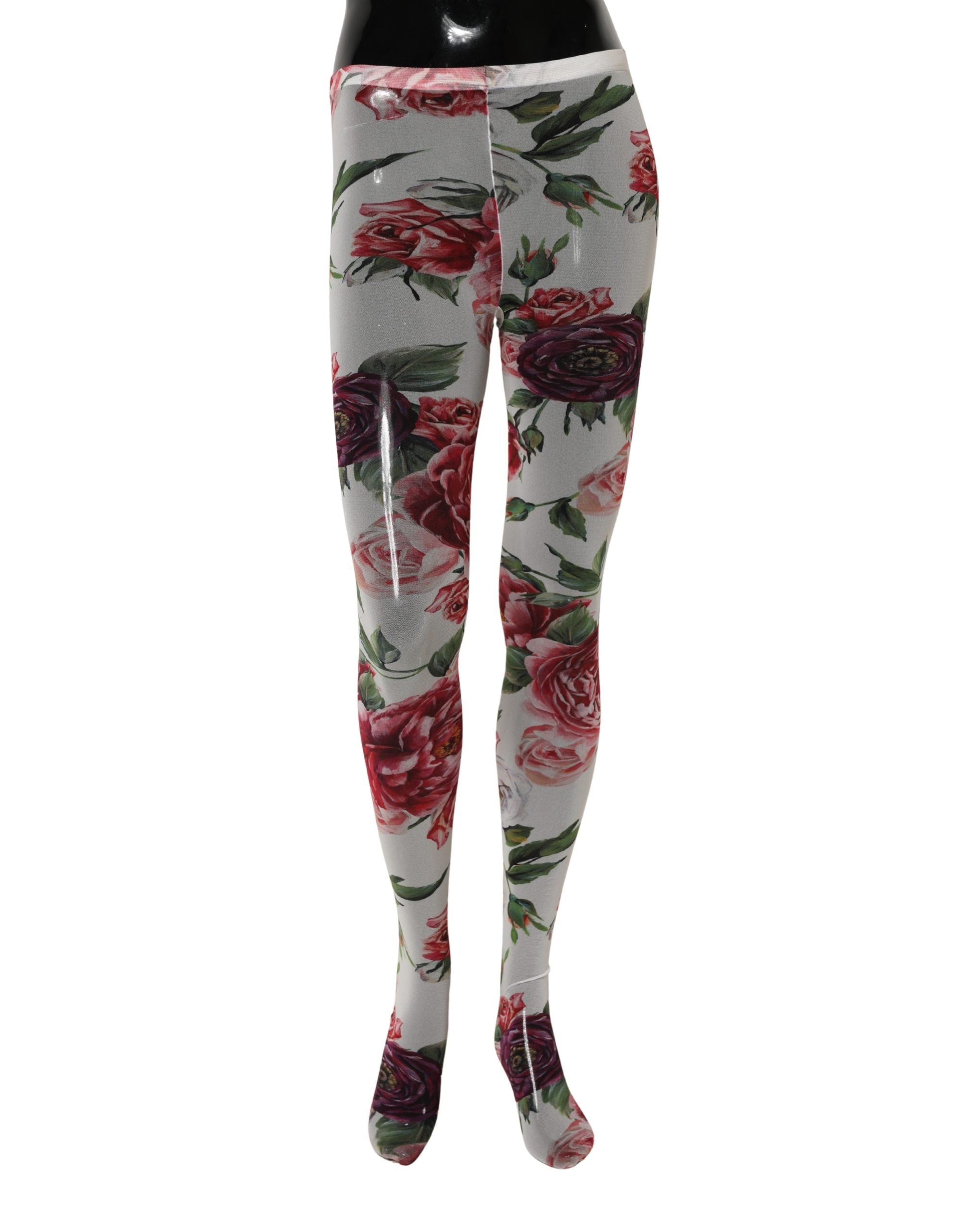 Dolce & Gabbana White Nylon Floral Print Tights Stockings Women's Socks