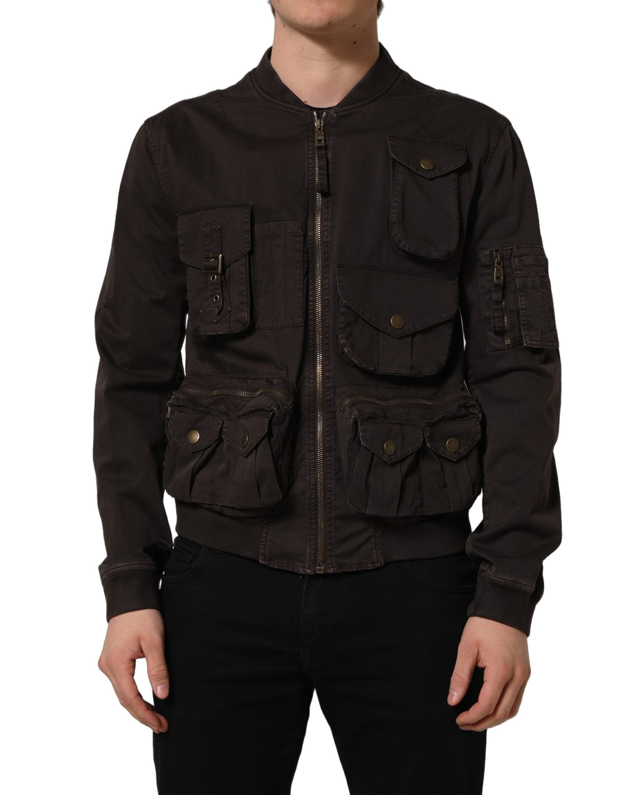 Dolce & Gabbana Brown Cotton Full Zip Men Bomber Men's Jacket (Pre-Owned)