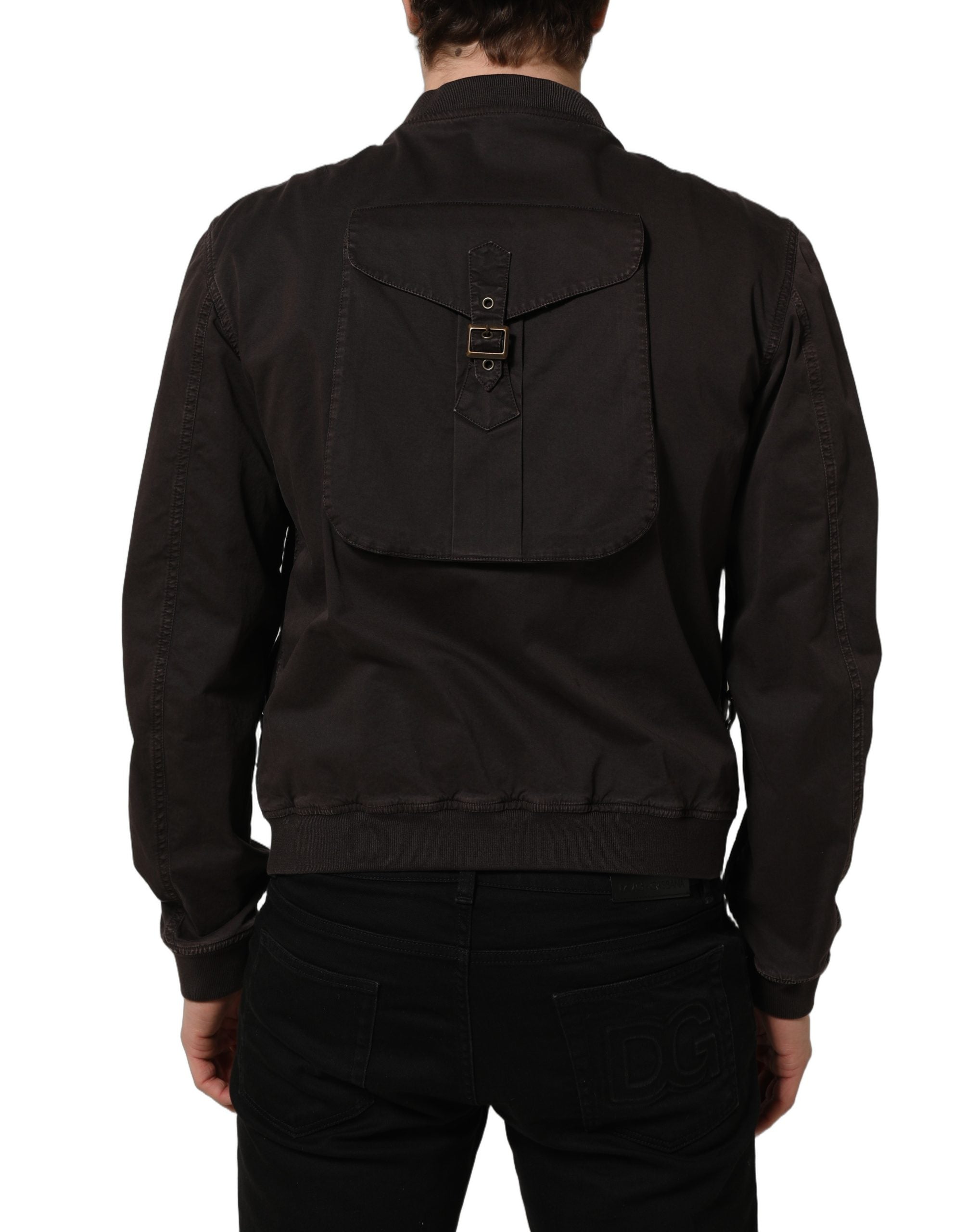 Dolce & Gabbana Brown Cotton Full Zip Men Bomber Men's Jacket (Pre-Owned)