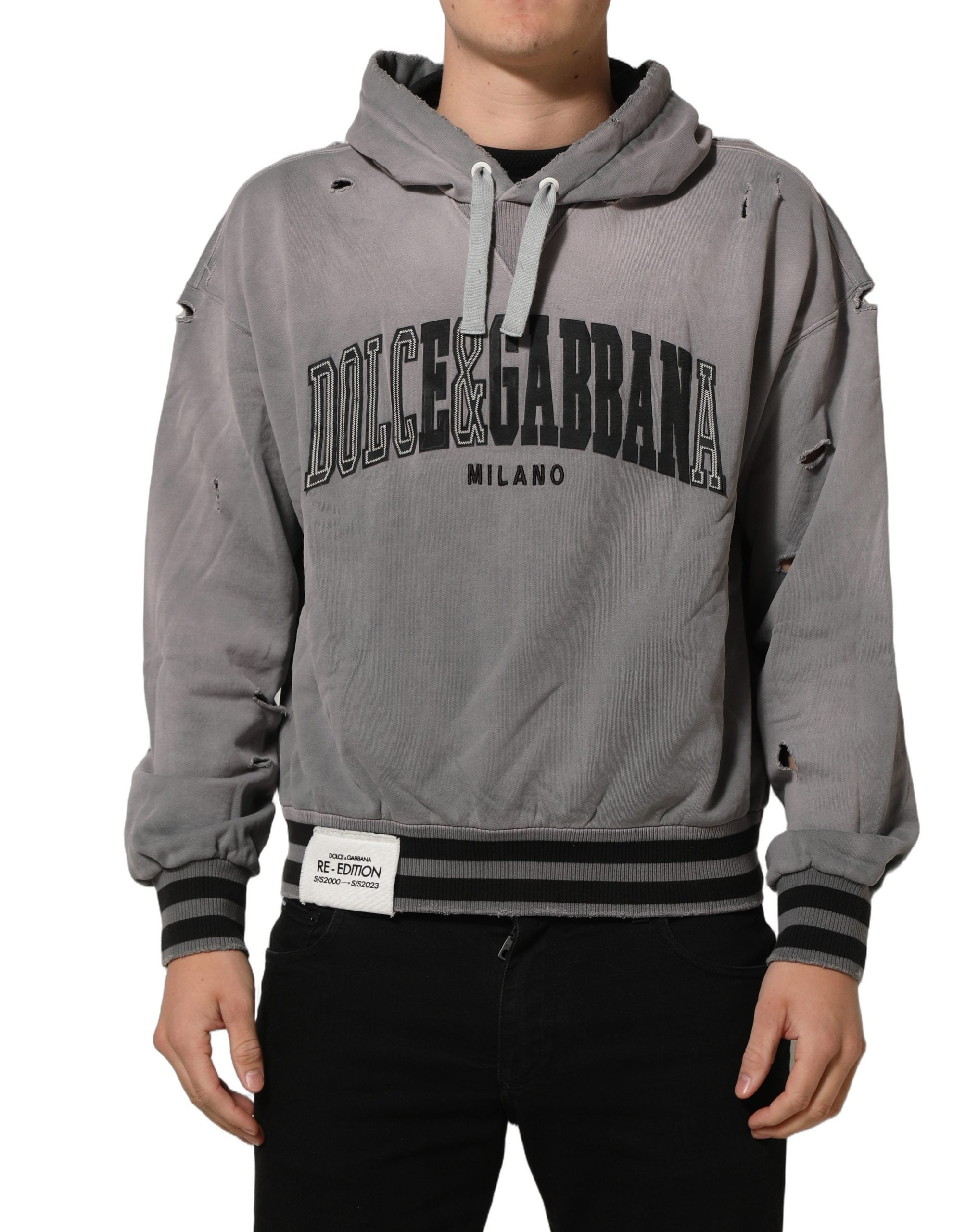 Dolce & Gabbana Gray Graphic Hooded Sweatshirt Men Men's Sweater