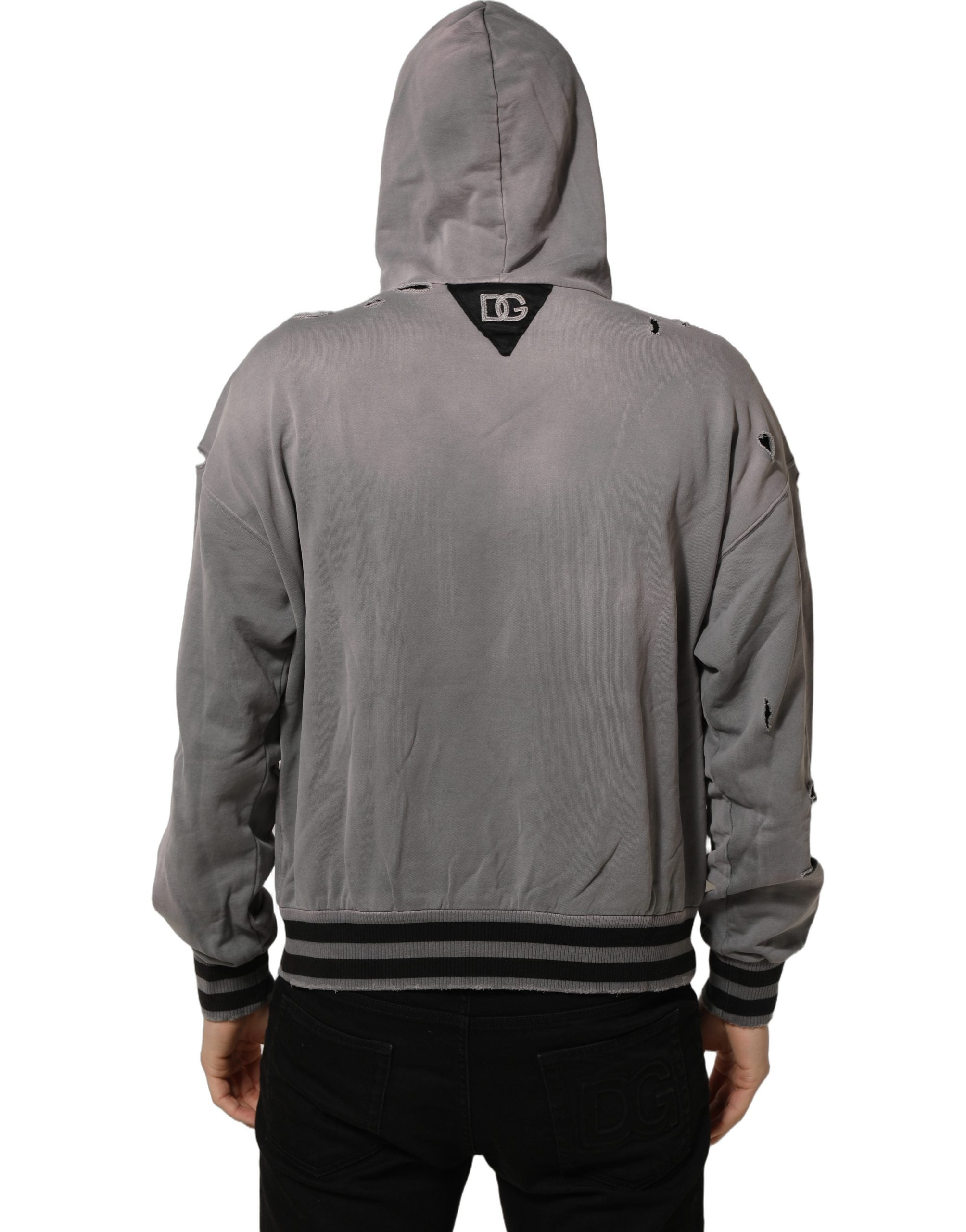 Dolce & Gabbana Gray Graphic Hooded Sweatshirt Men Men's Sweater