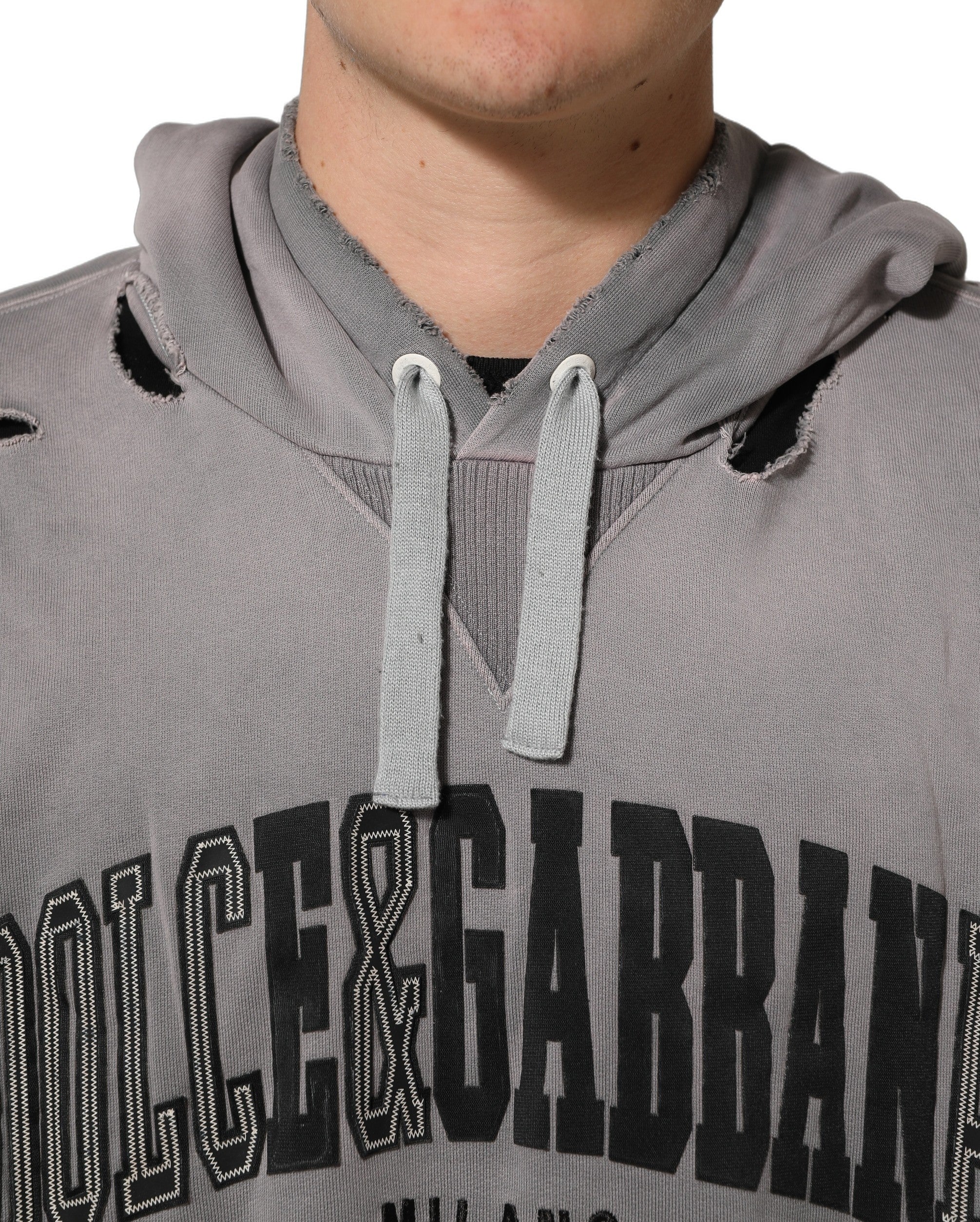 Dolce & Gabbana Gray Graphic Hooded Sweatshirt Men Men's Sweater
