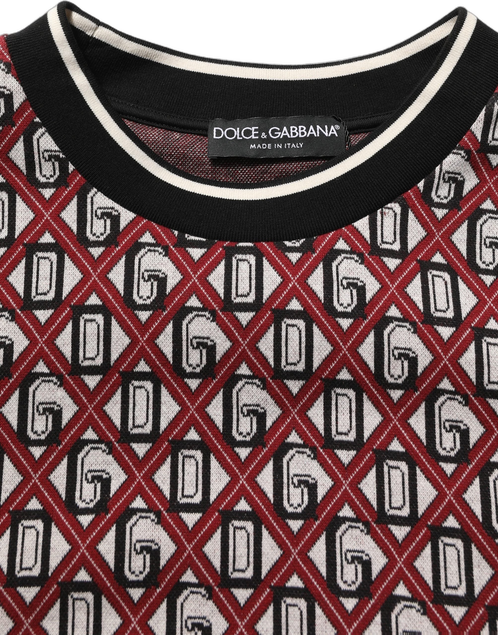 Dolce & Gabbana Red Logo Cotton Jacquard Sweatshirt Men's Sweater