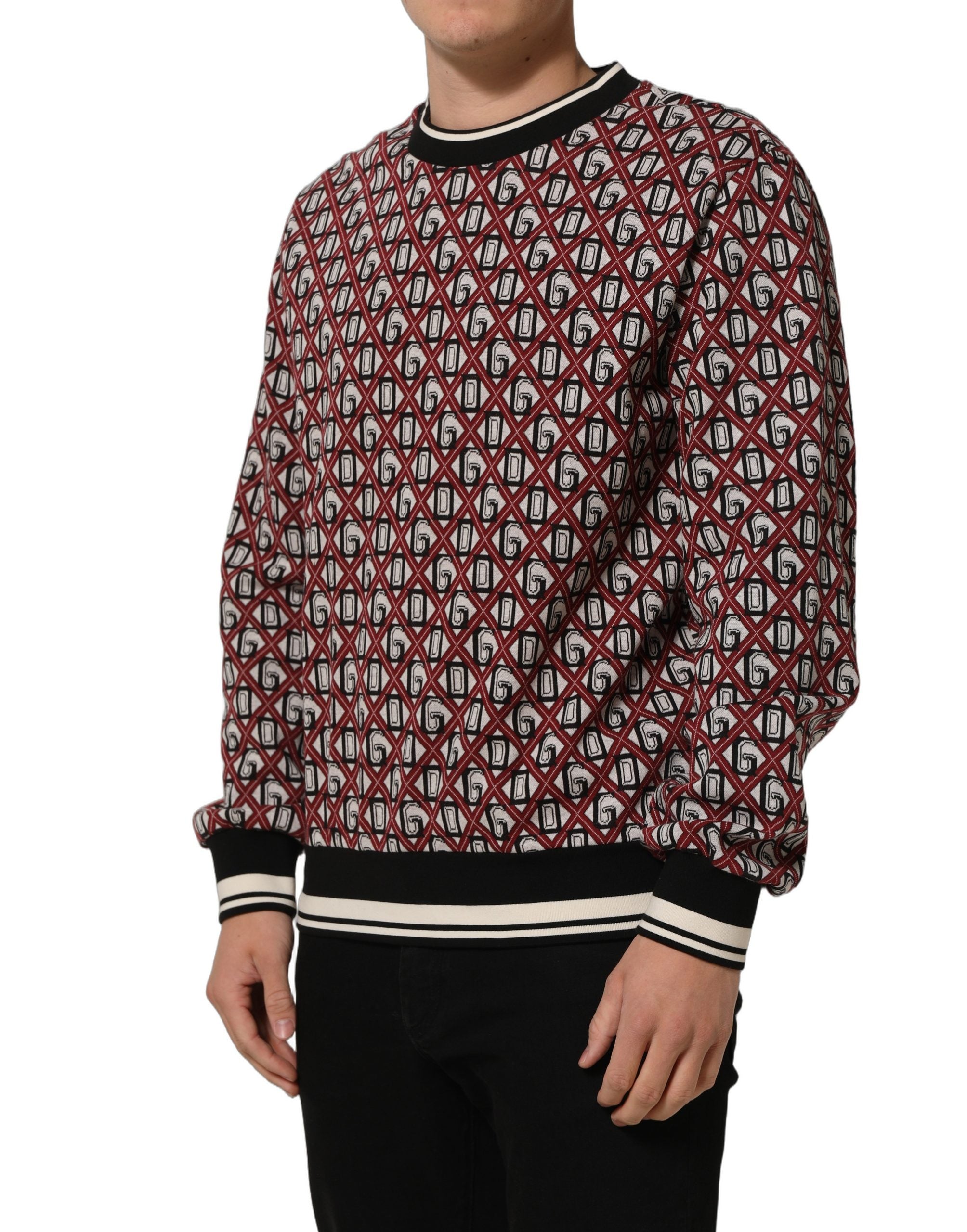 Dolce & Gabbana Red Logo Cotton Jacquard Sweatshirt Men's Sweater