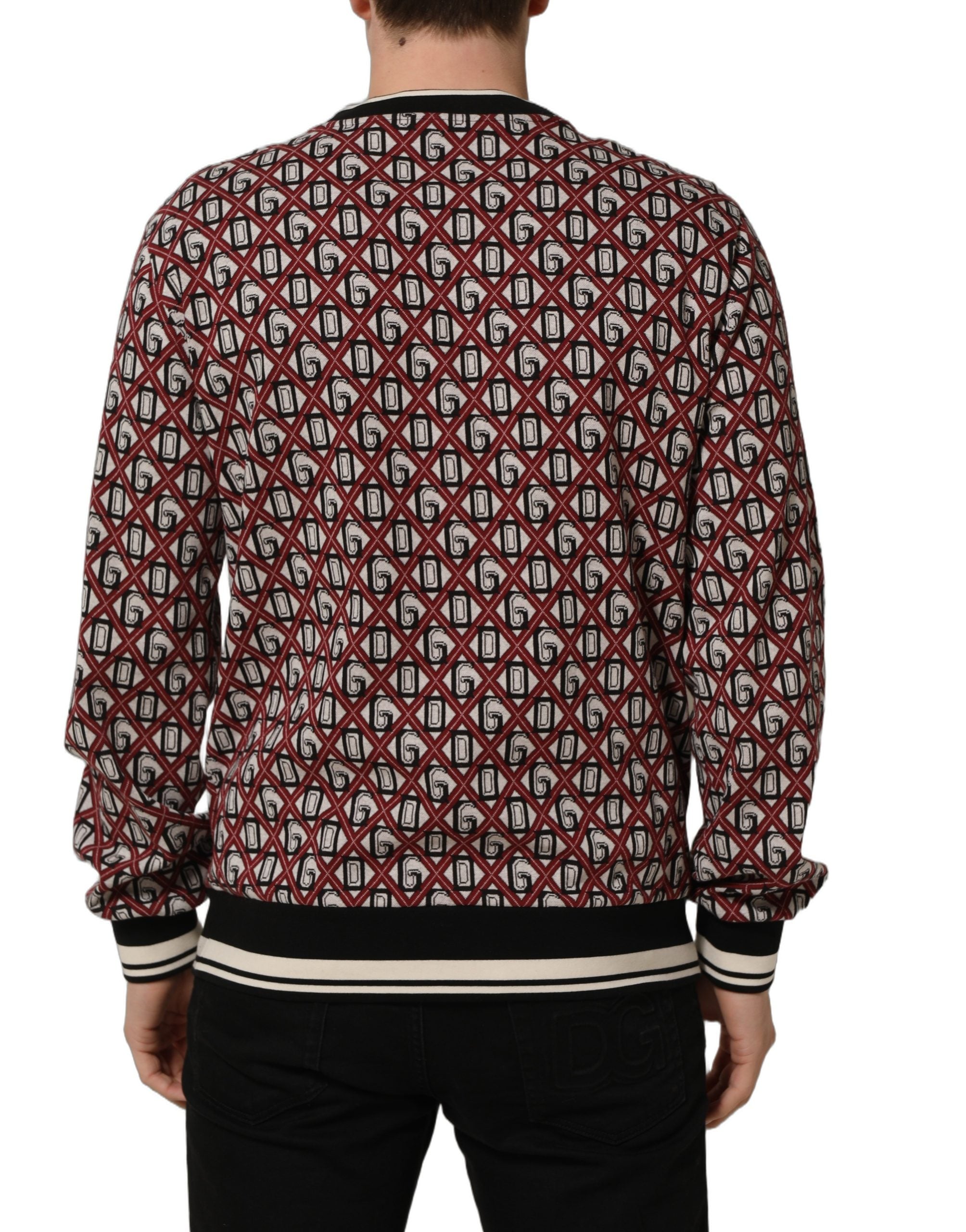 Dolce & Gabbana Red Logo Cotton Jacquard Sweatshirt Men's Sweater