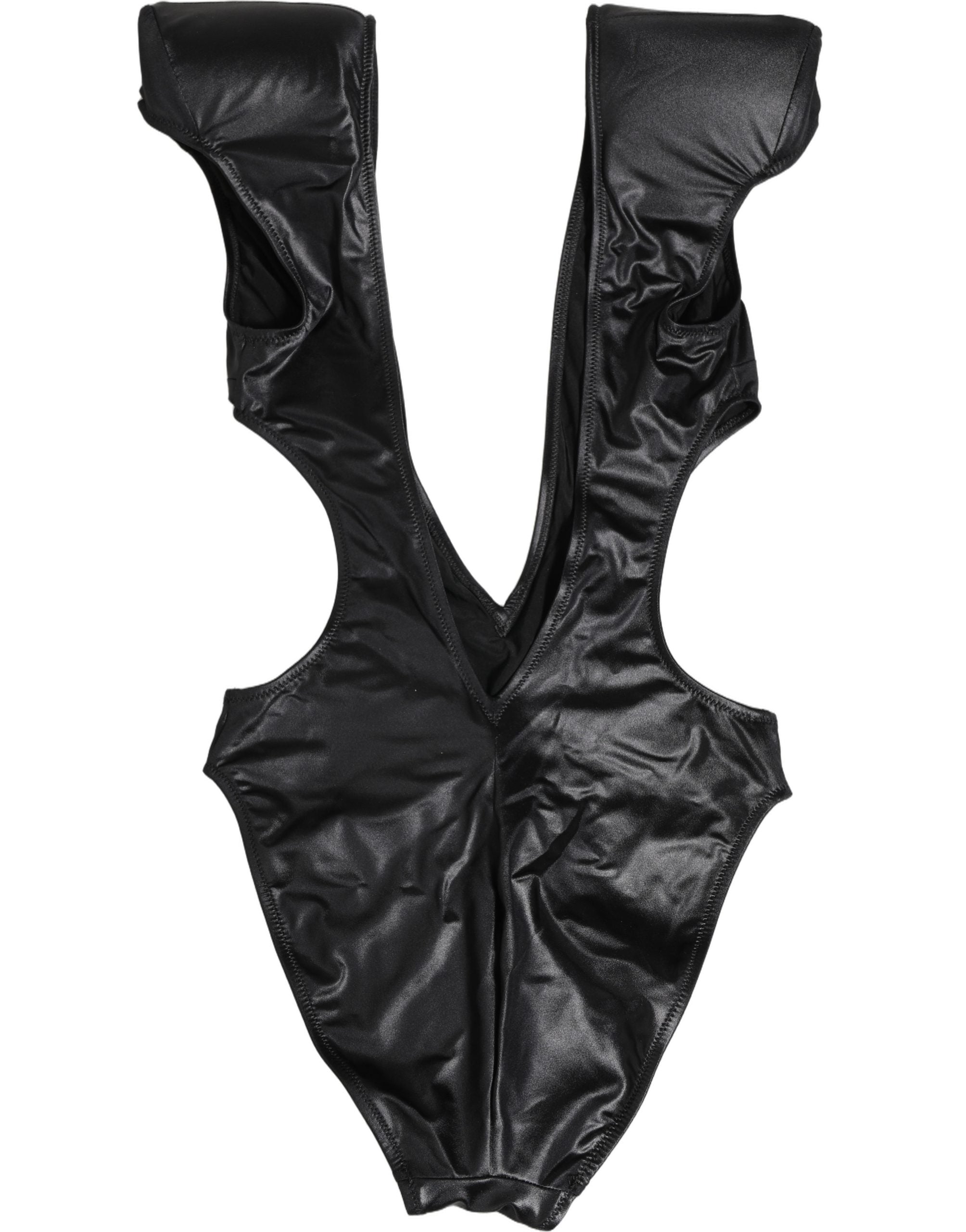 Dolce & Gabbana Black Deep V-Neck Cutout One Piece Women's Swimwear