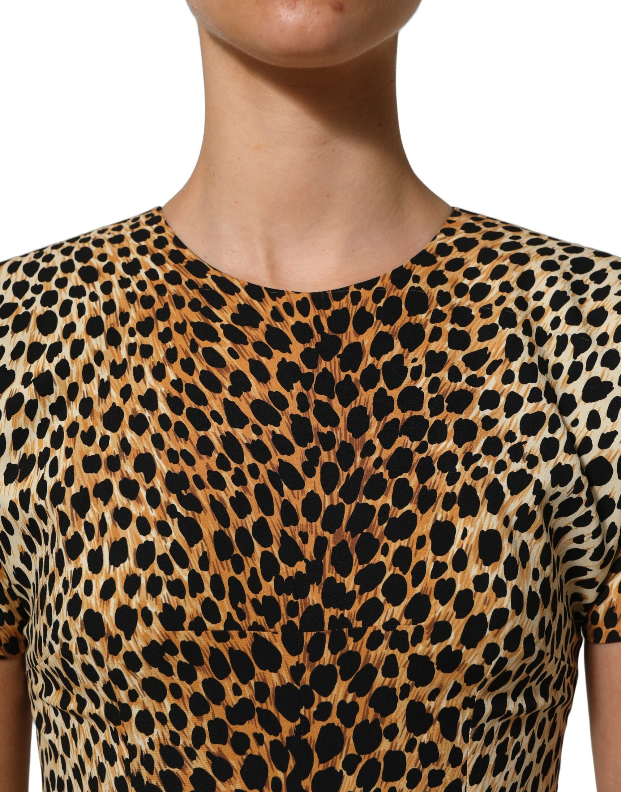 Dolce & Gabbana Brown Leopard Print Silk Sheath Midi Women's Dress