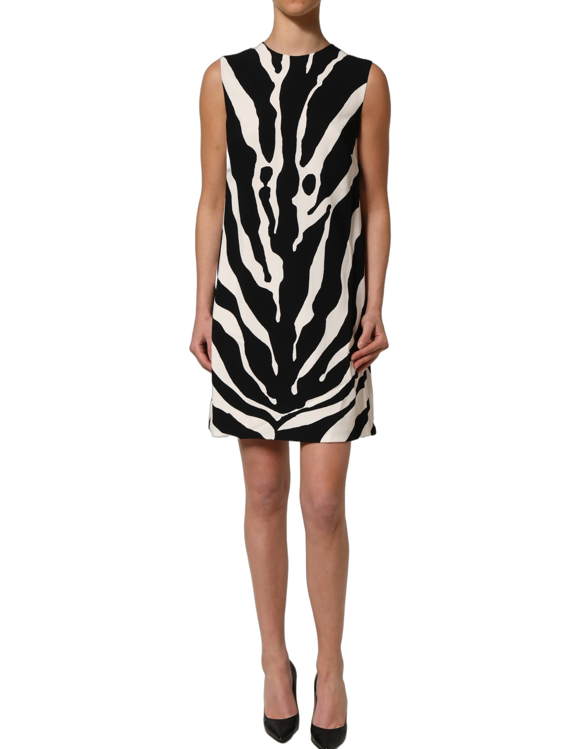 Dolce & Gabbana Black White Zebra Print Viscose Mini Women's Dress (Pre-Owned)