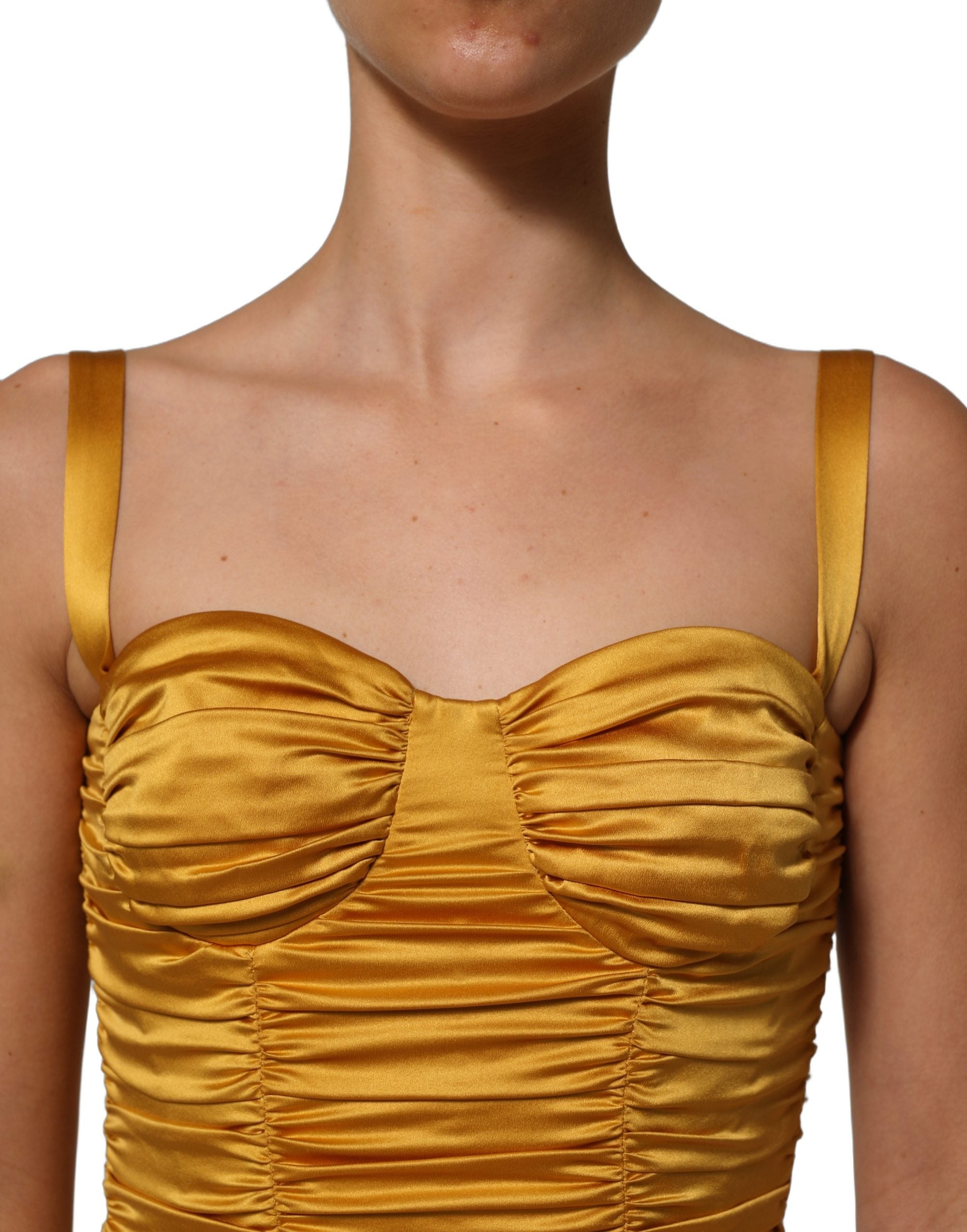 Dolce & Gabbana Gold Silk Ruched Bodycon Sheath Midi Women's Dress