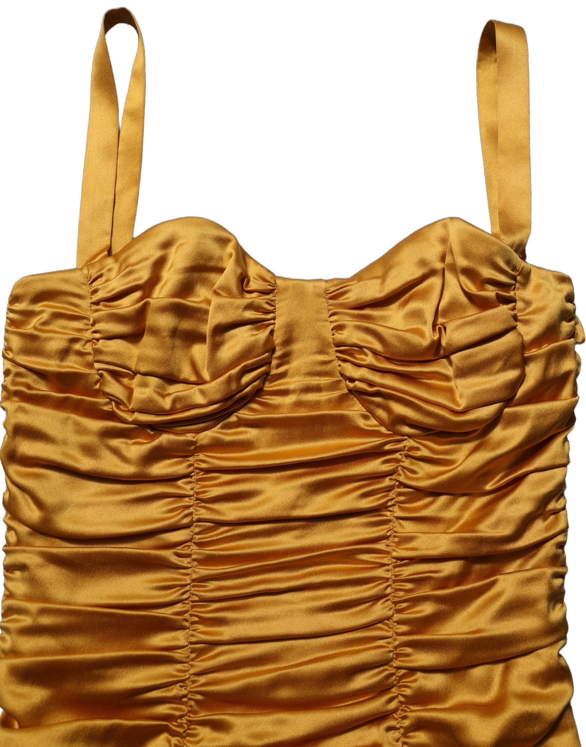 Dolce & Gabbana Gold Silk Ruched Bodycon Sheath Midi Women's Dress