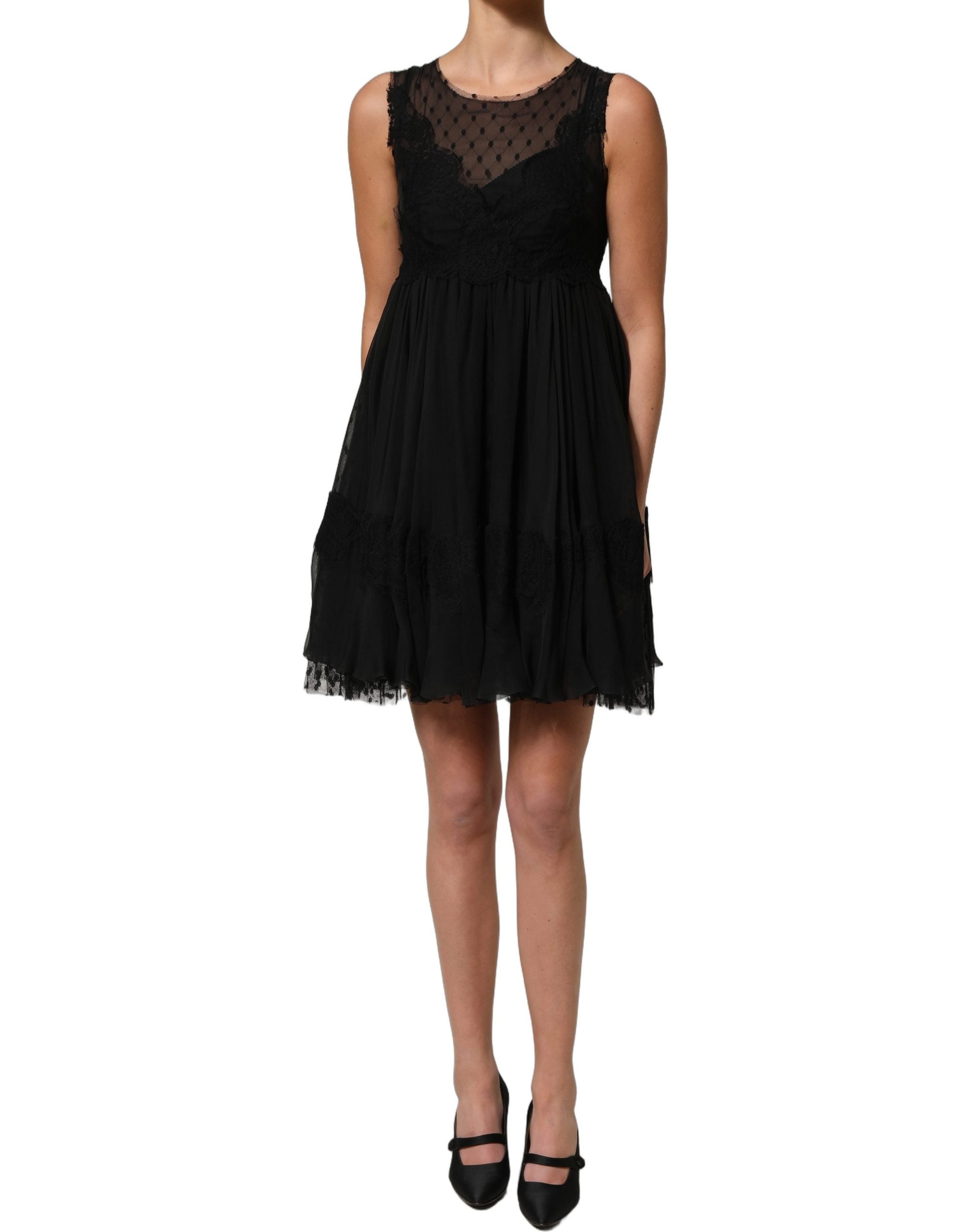 Dolce & Gabbana Black Lace Trim Sleeveless A-line Mini Women's Dress