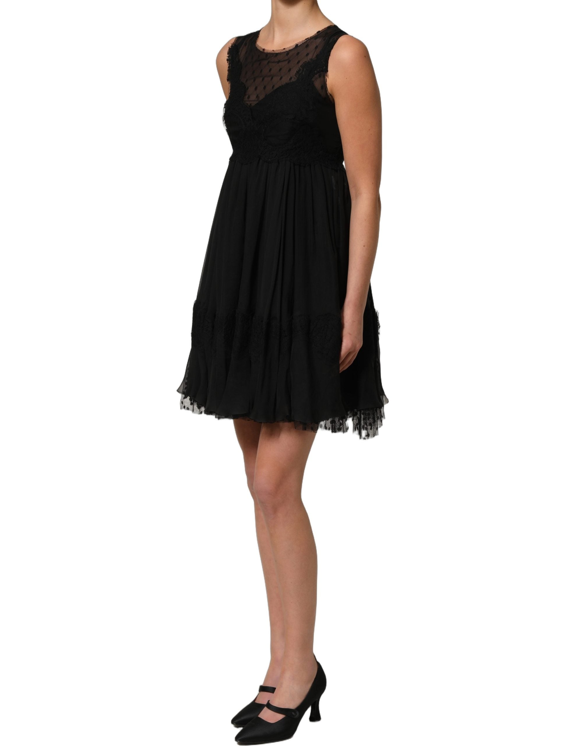 Dolce & Gabbana Black Lace Trim Sleeveless A-line Mini Women's Dress