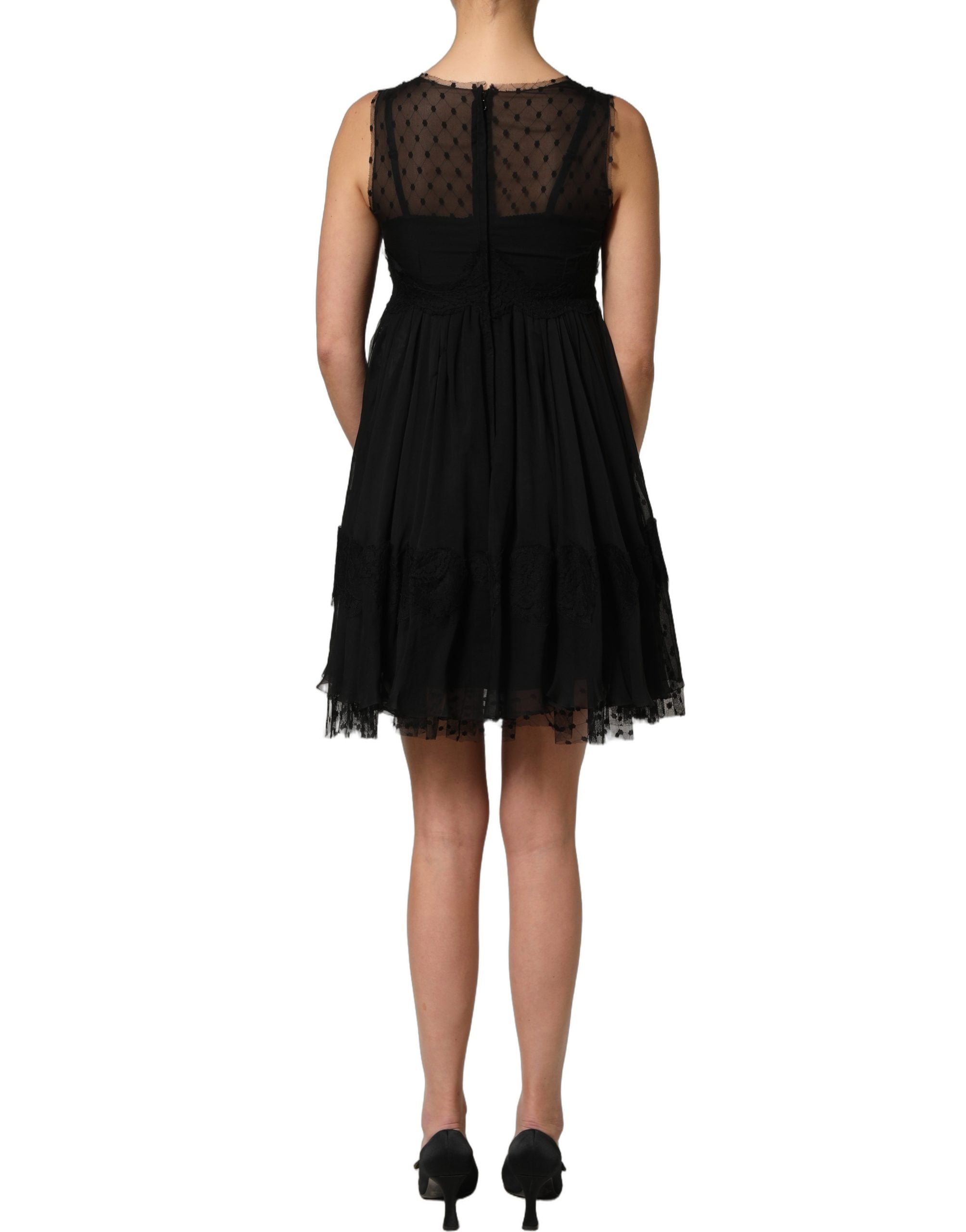 Dolce & Gabbana Black Lace Trim Sleeveless A-line Mini Women's Dress